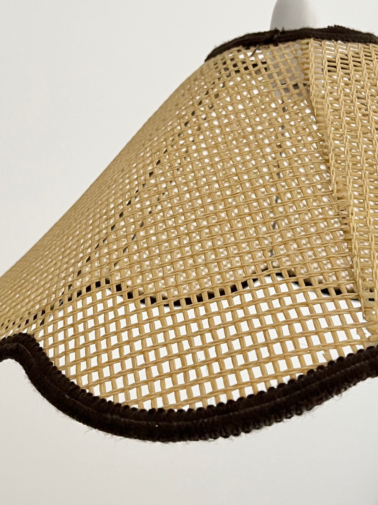 Vintage Mid Century XL Rattan Scalloped Pendant Lampshade