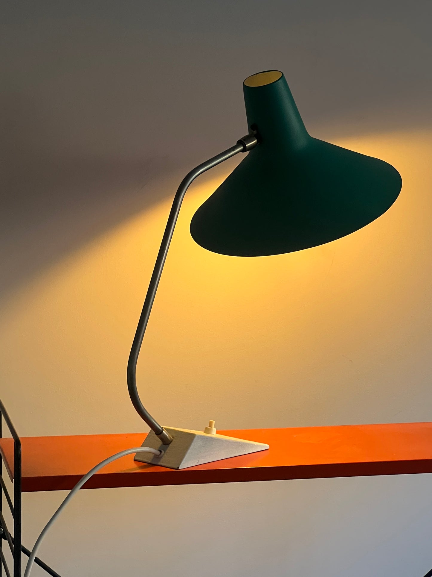 Mid Century Turquoise & White Table Lamp By SIS