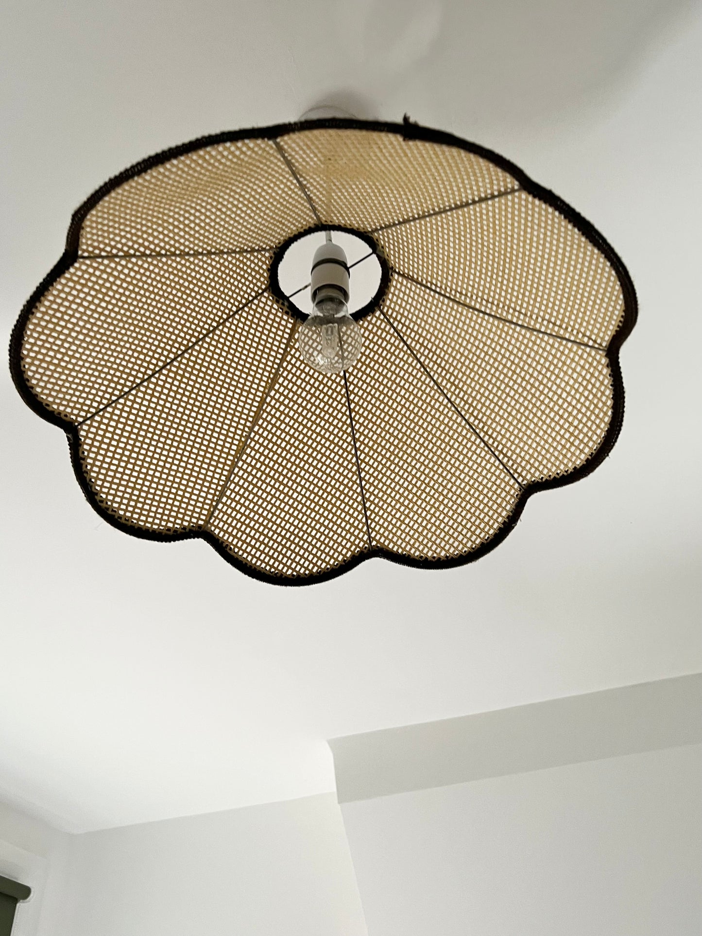 Vintage Mid Century XL Rattan Scalloped Pendant Lampshade