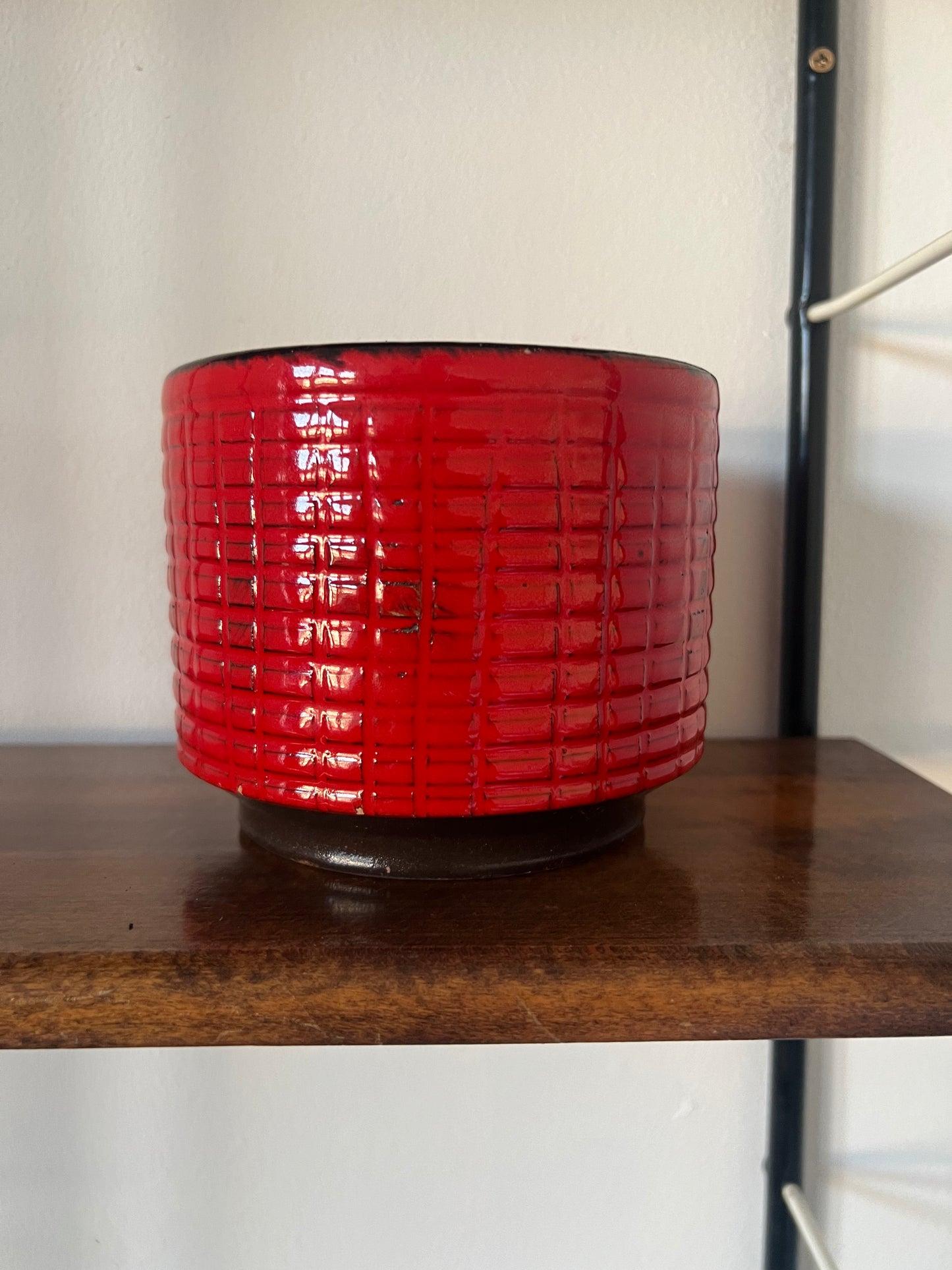Vintage Mid Century Red Fat Lava Style Plant Pot