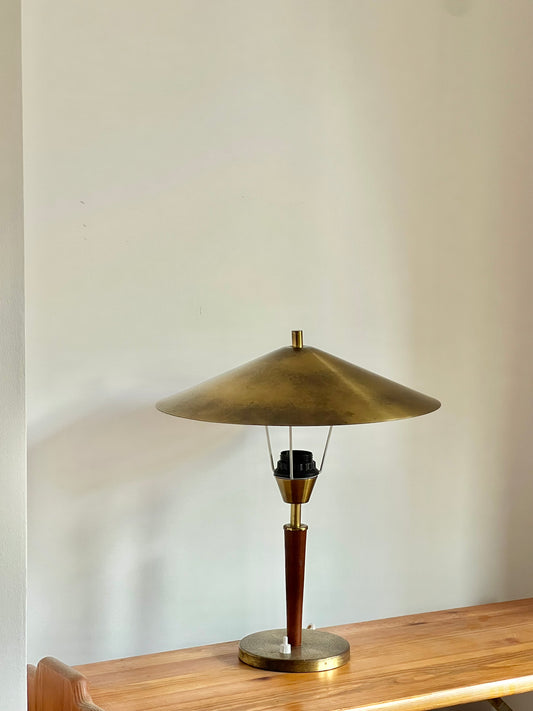 Mid Century Modern Danish Brass & Teak Table Lamp