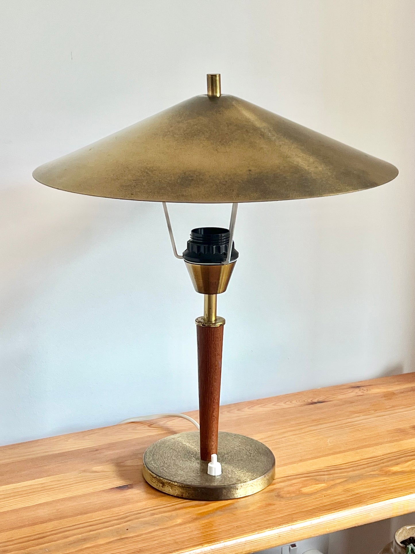 Mid Century Modern Danish Brass & Teak Table Lamp