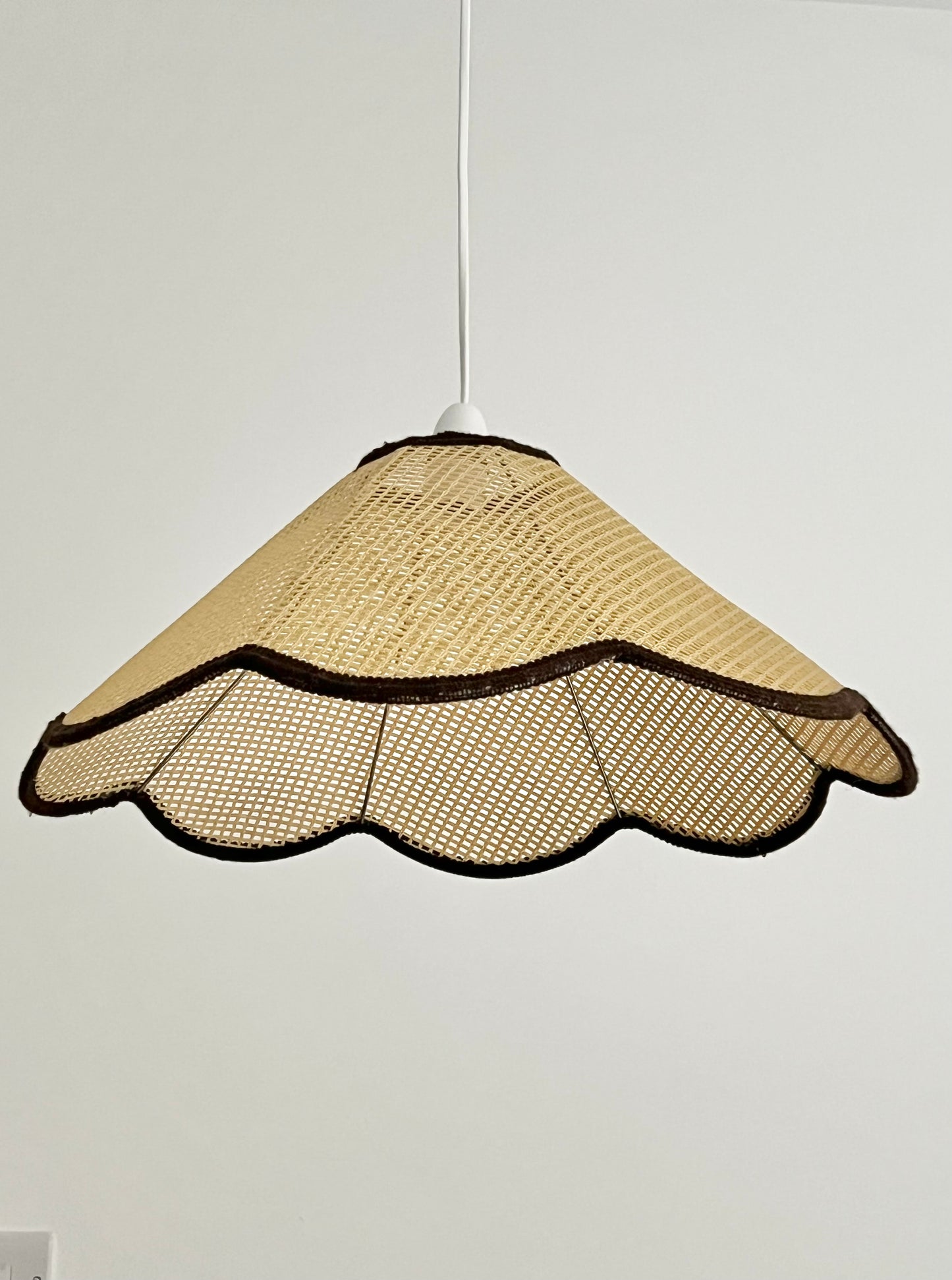 Vintage Mid Century XL Rattan Scalloped Pendant Lampshade