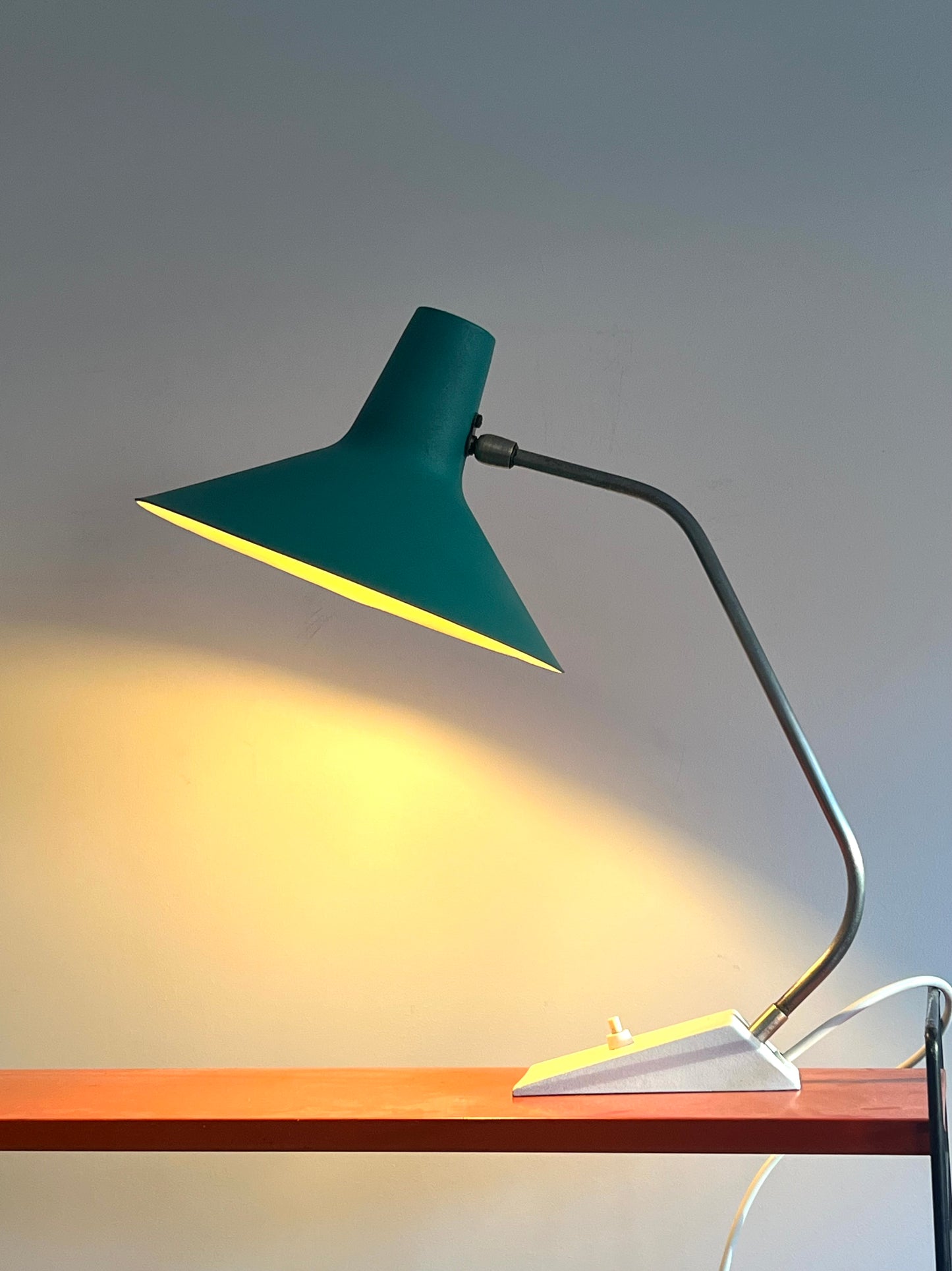 Mid Century Turquoise & White Table Lamp By SIS