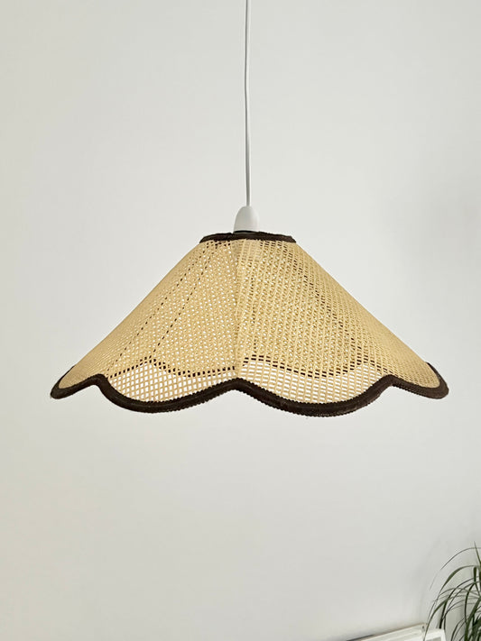 Vintage Mid Century XL Rattan Scalloped Pendant Lampshade