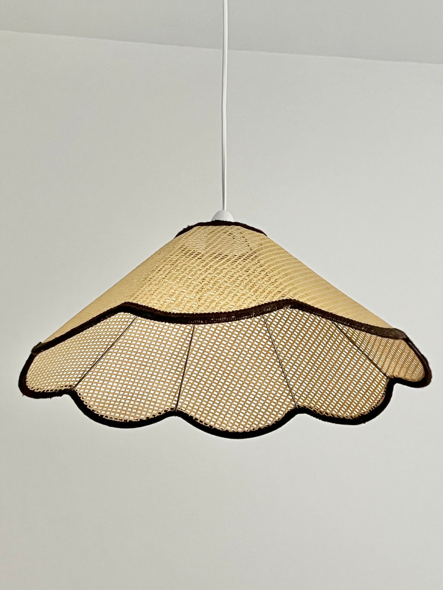Vintage Mid Century XL Rattan Scalloped Pendant Lampshade