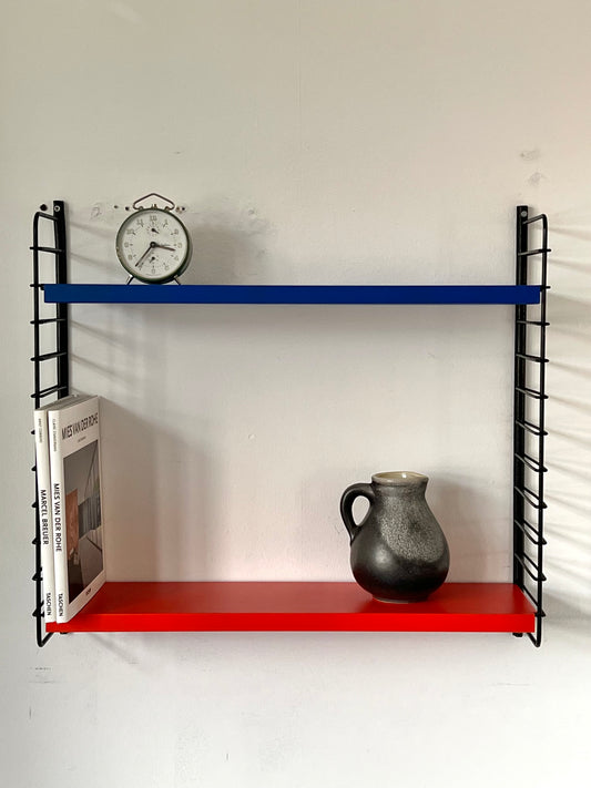 Mid Century Blue & Red Dutch String Shelving Unit