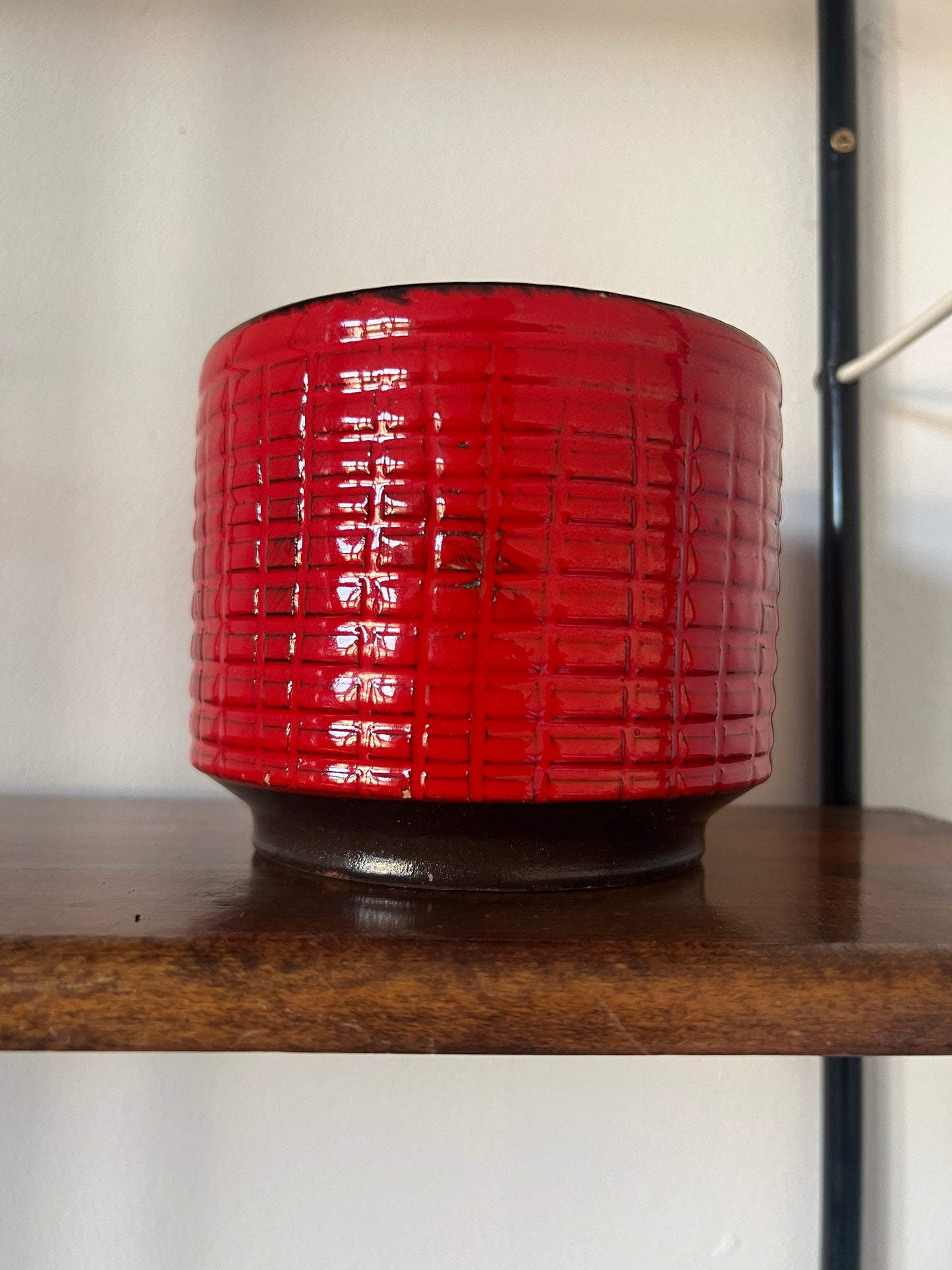 Vintage Mid Century Red Fat Lava Style Plant Pot