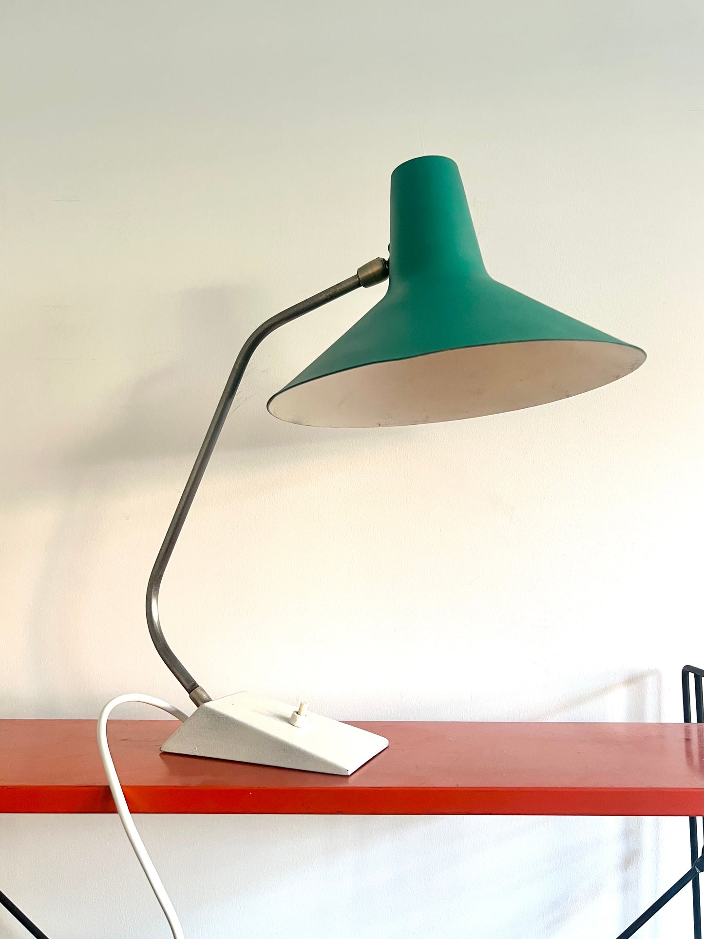 Mid Century Turquoise & White Table Lamp By SIS