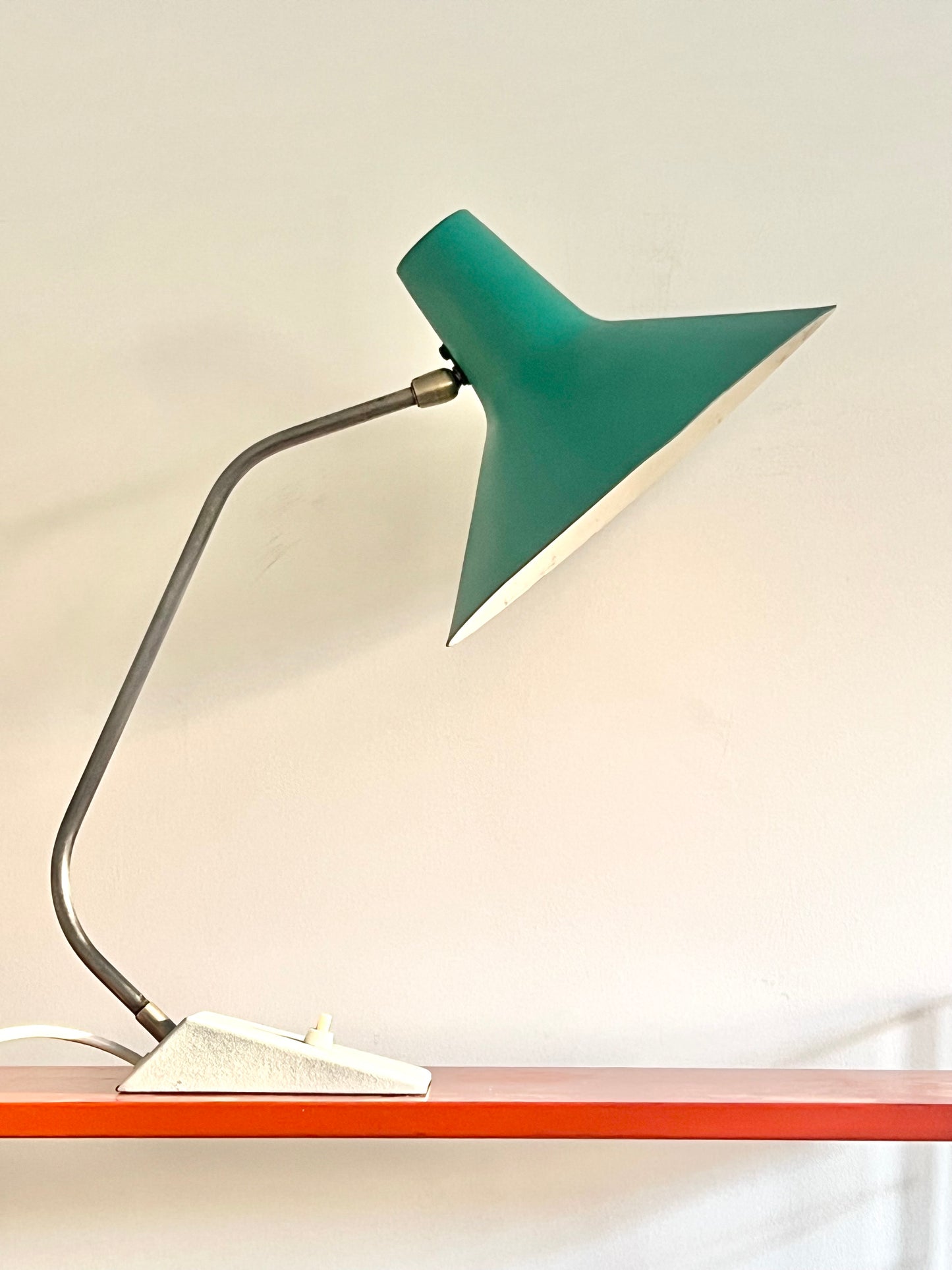 Mid Century Turquoise & White Table Lamp By SIS