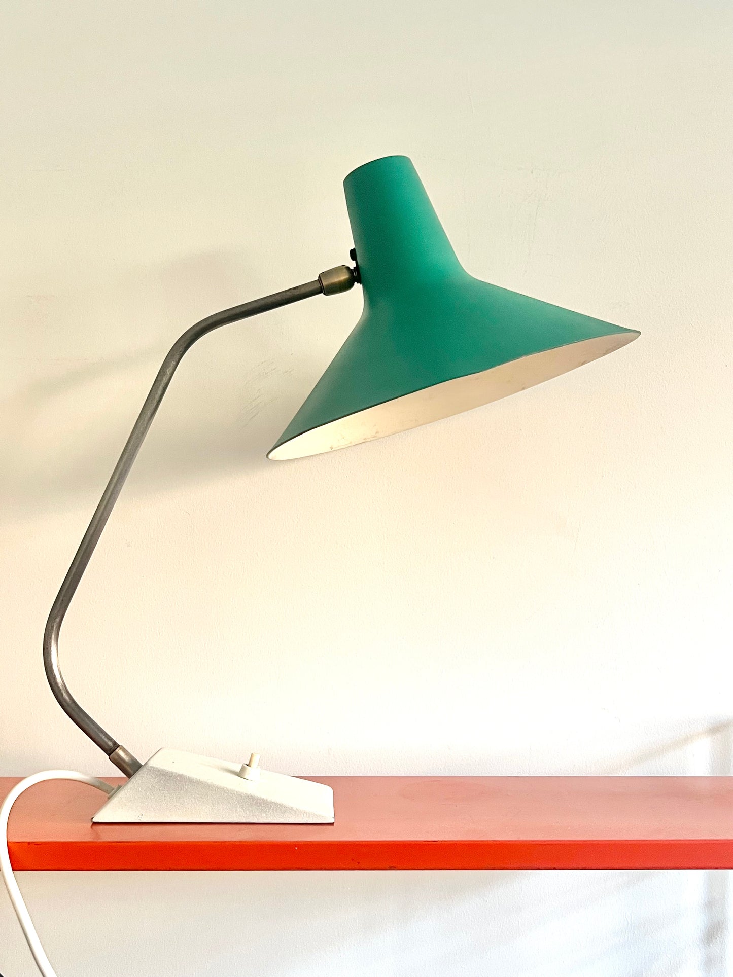 Mid Century Turquoise & White Table Lamp By SIS