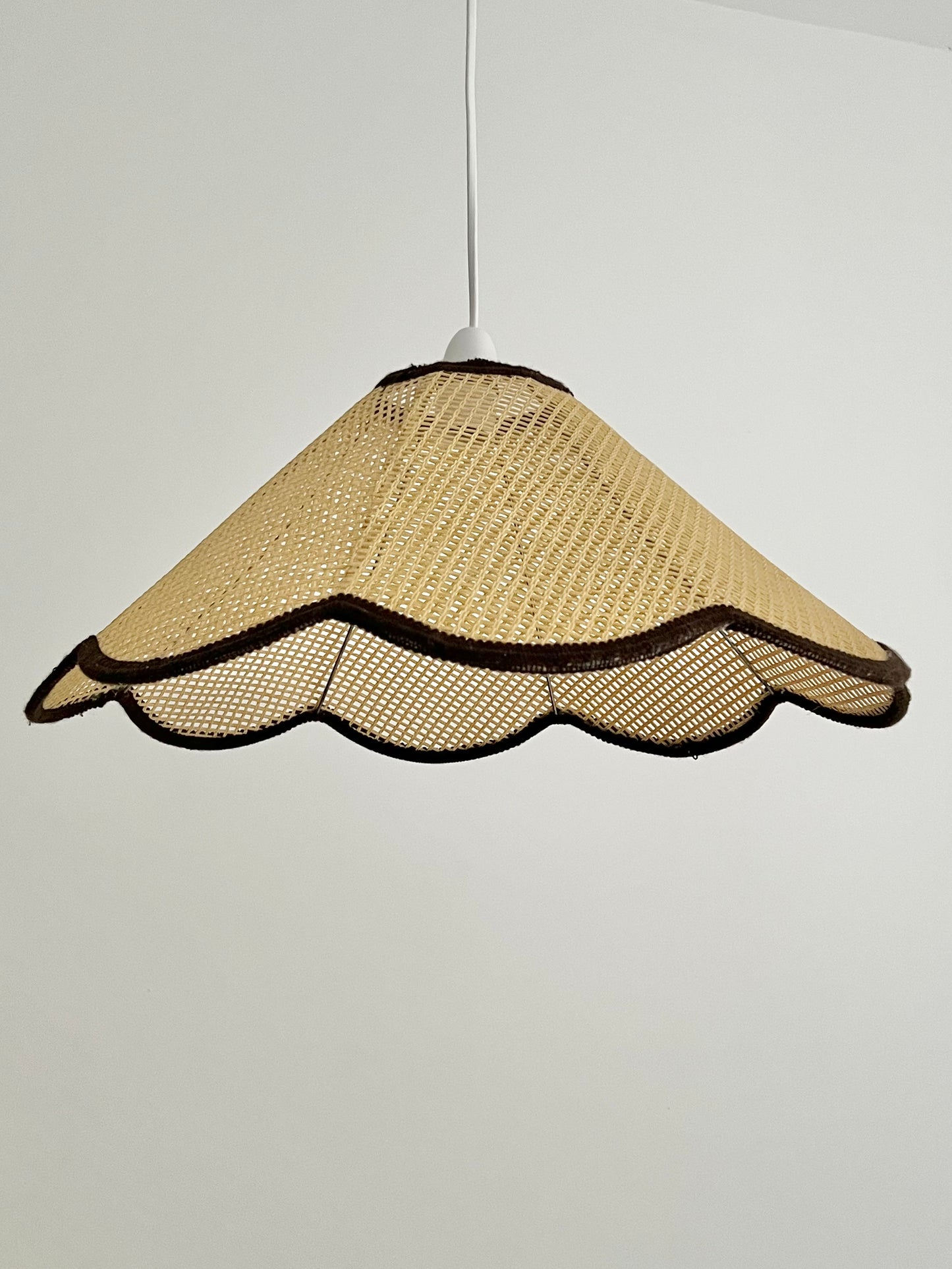 Vintage Mid Century XL Rattan Scalloped Pendant Lampshade