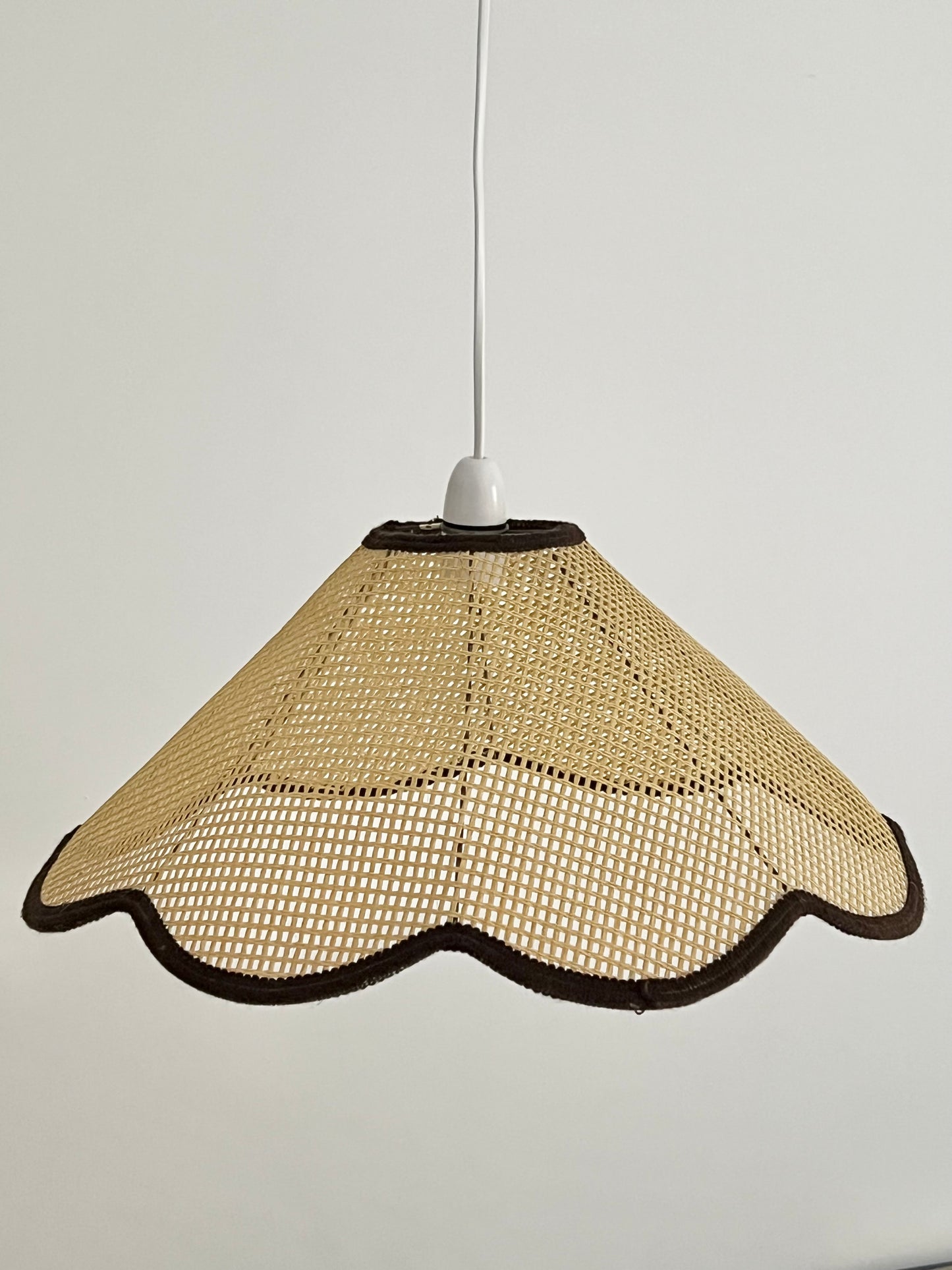Vintage Mid Century XL Rattan Scalloped Pendant Lampshade