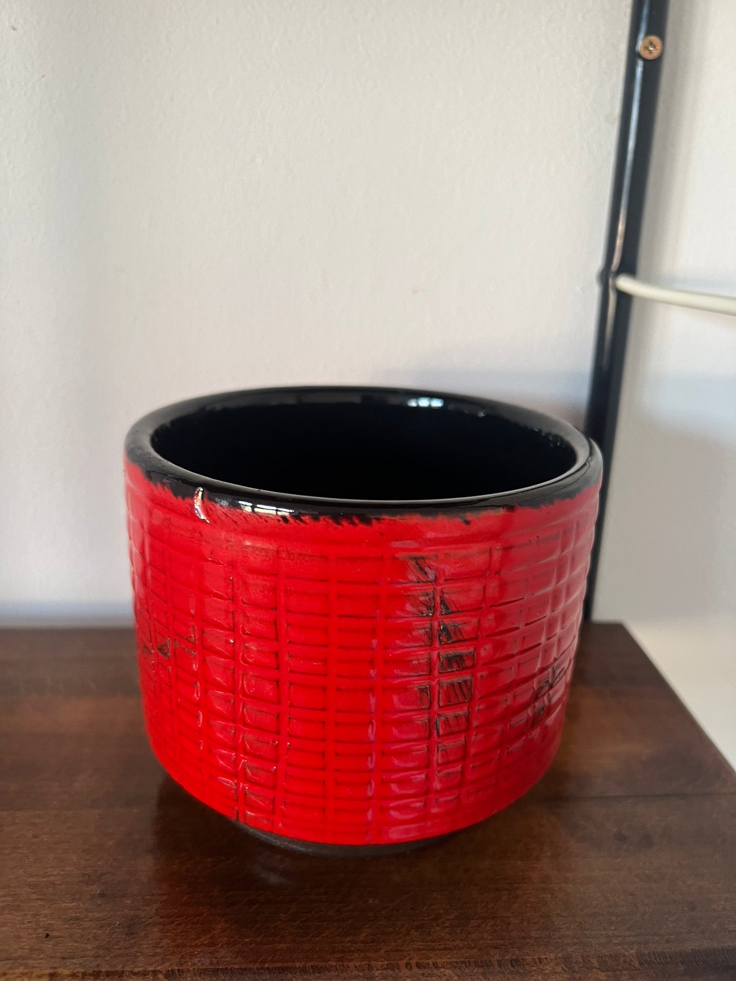 Vintage Mid Century Red Fat Lava Style Plant Pot