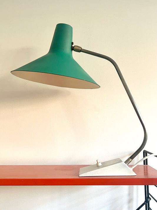 Mid Century Turquoise & White Table Lamp By SIS