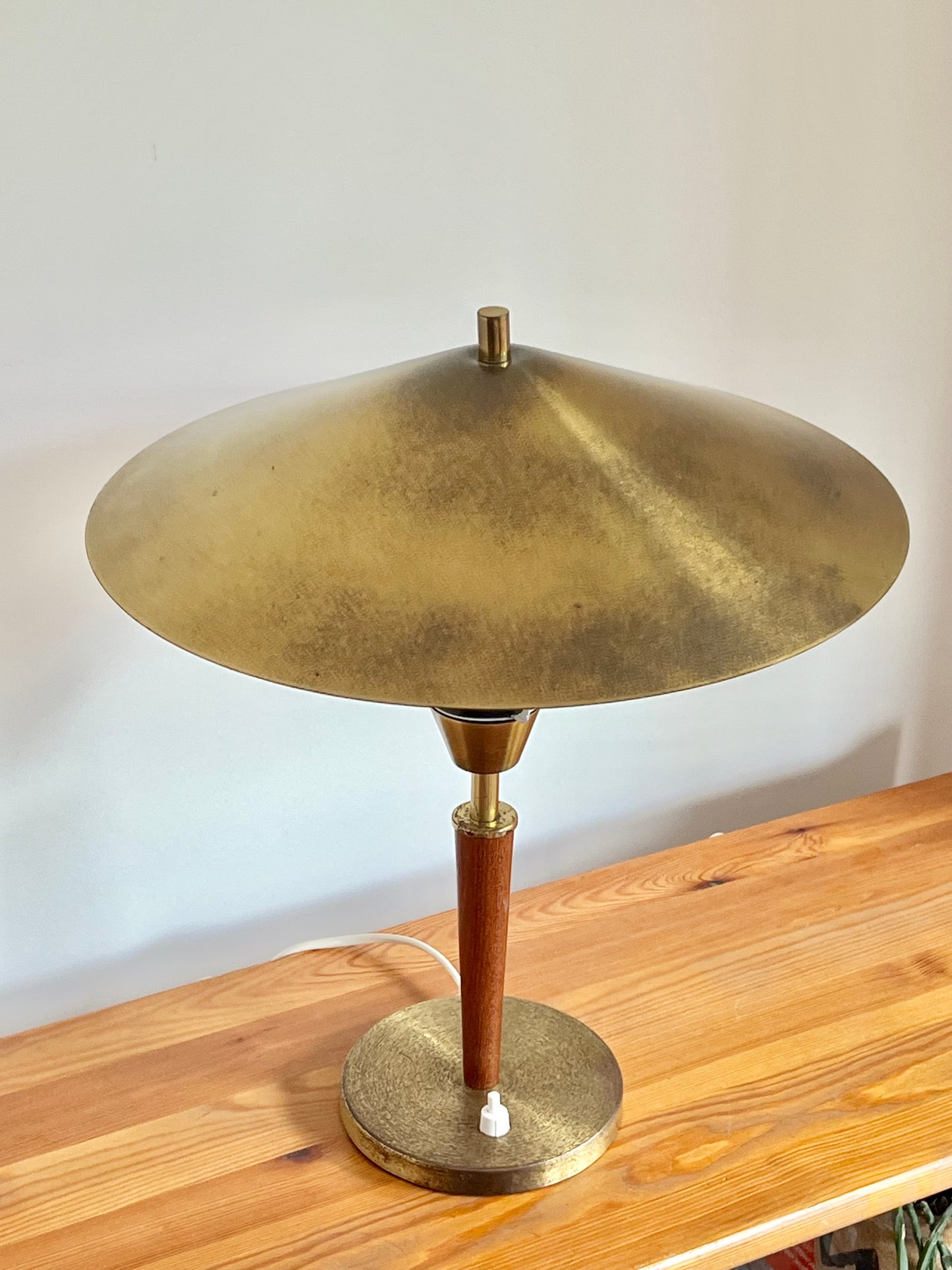 Mid Century Modern Danish Brass & Teak Table Lamp