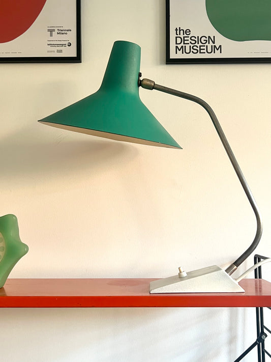 Mid Century Turquoise & White Table Lamp By SIS