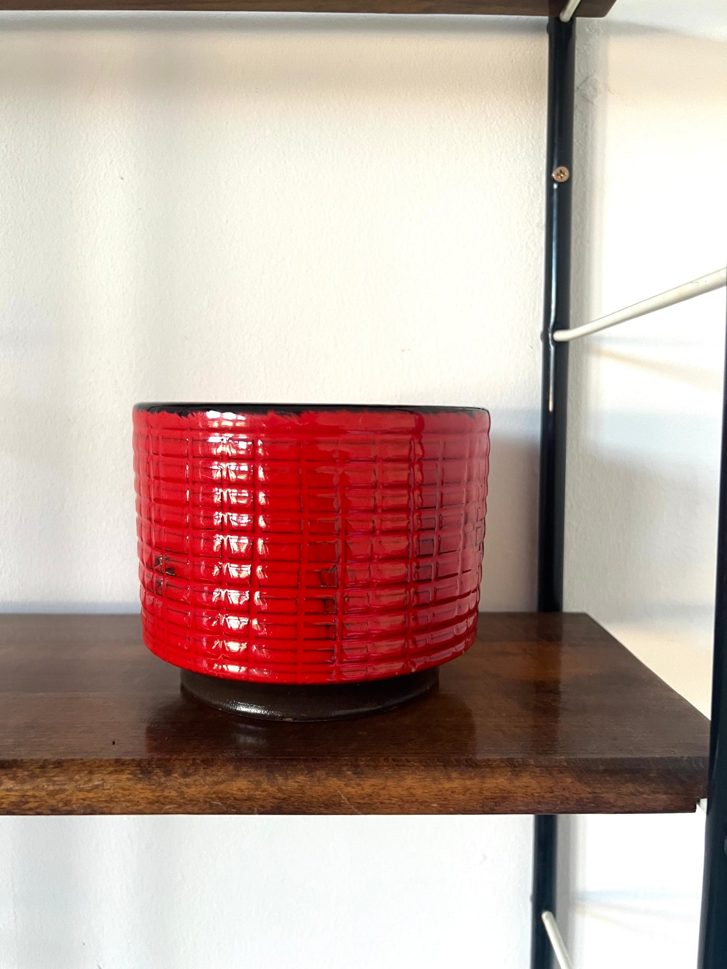 Vintage Mid Century Red Fat Lava Style Plant Pot