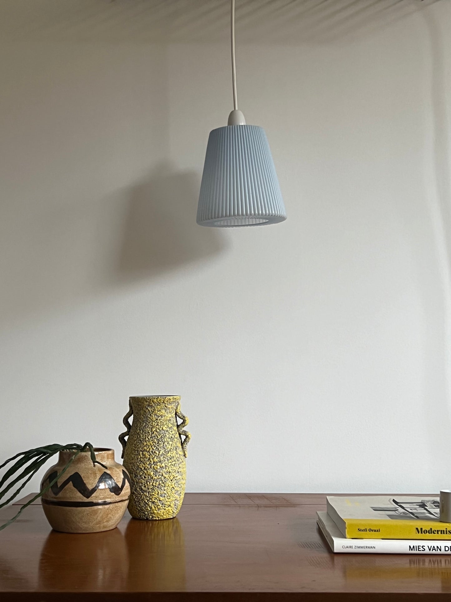 Vintage Mid Century Blue Moulded Plastic Pendant Lampshade