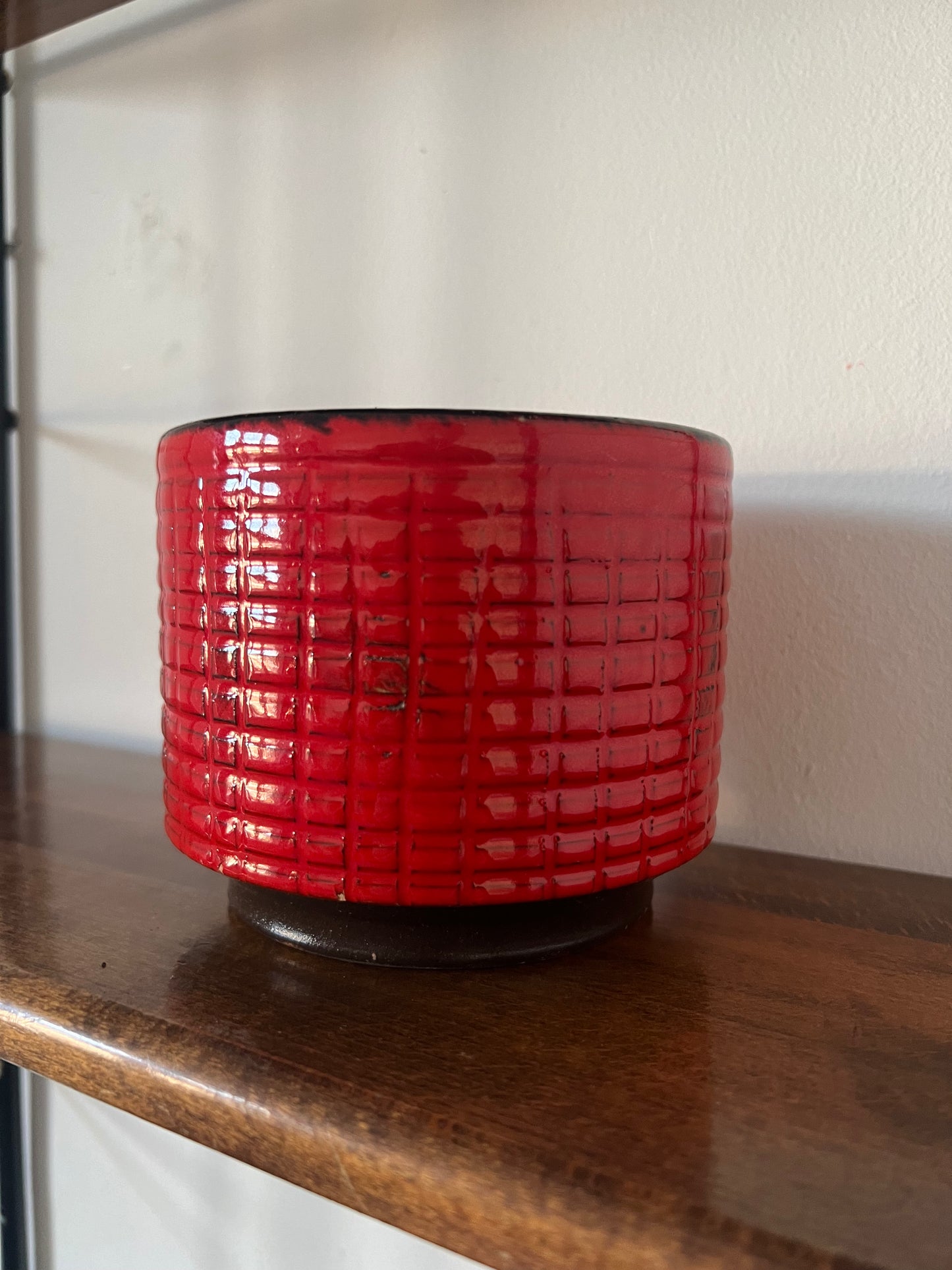 Vintage Mid Century Red Fat Lava Style Plant Pot