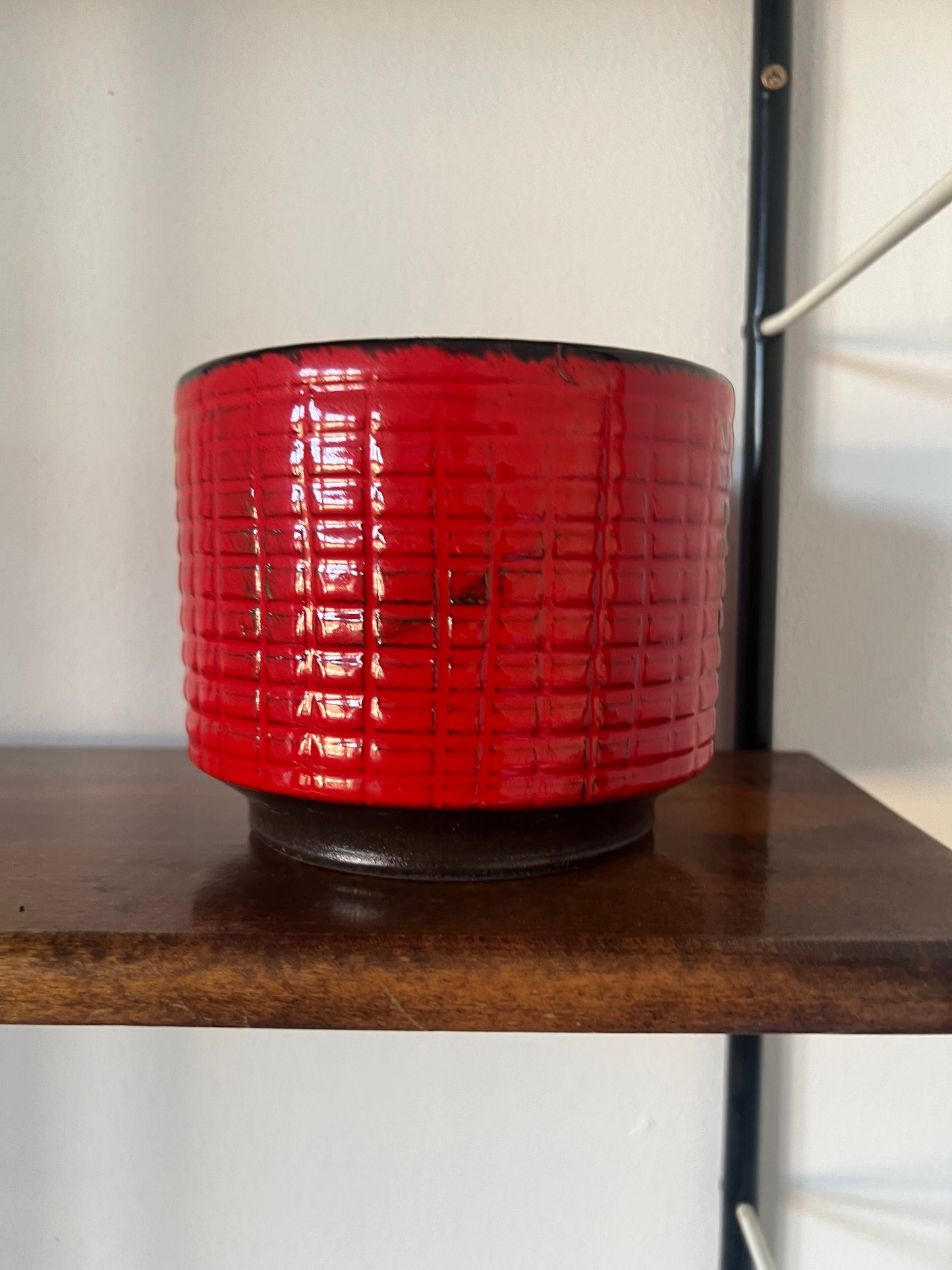 Vintage Mid Century Red Fat Lava Style Plant Pot