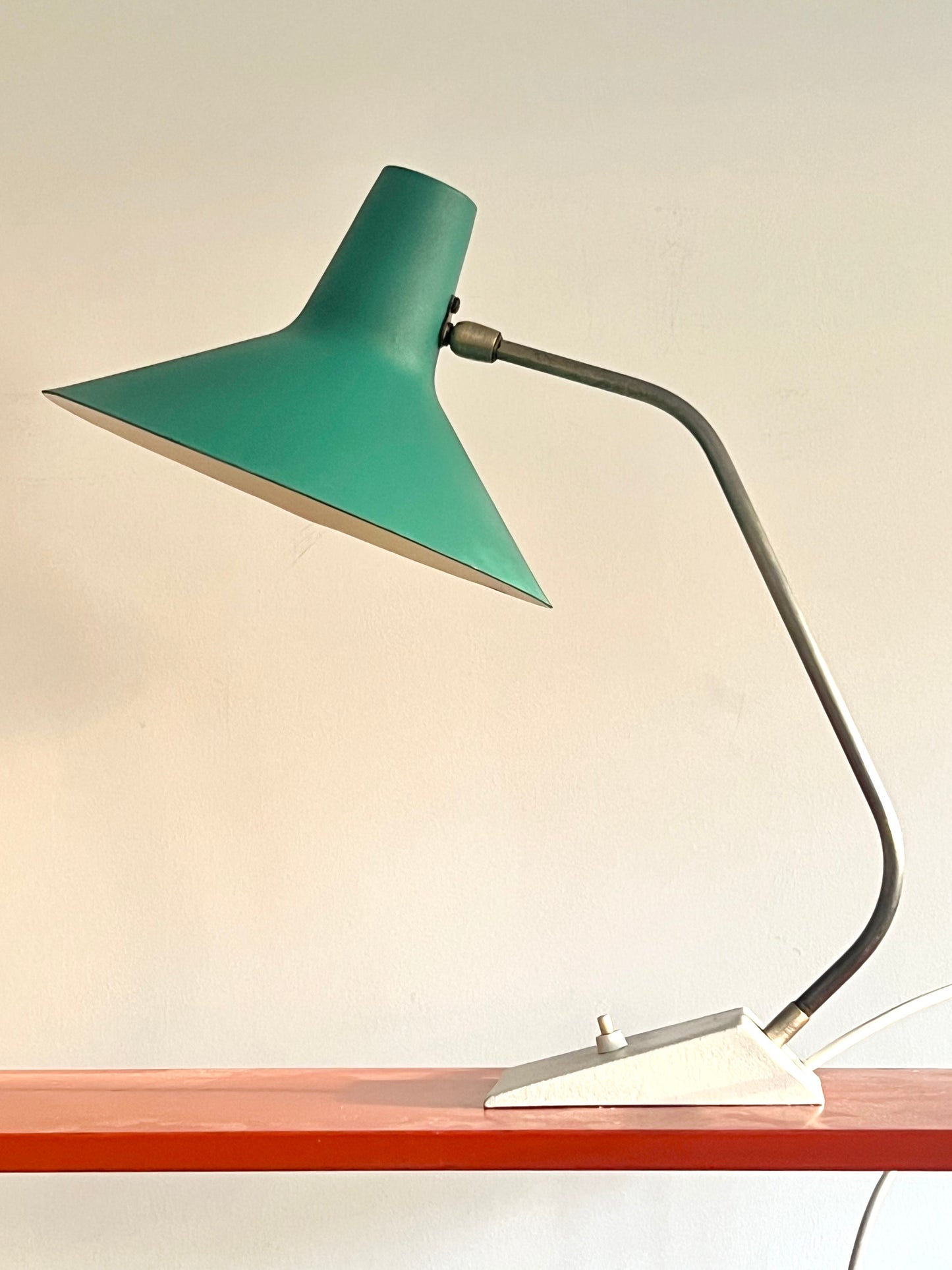 Mid Century Turquoise & White Table Lamp By SIS