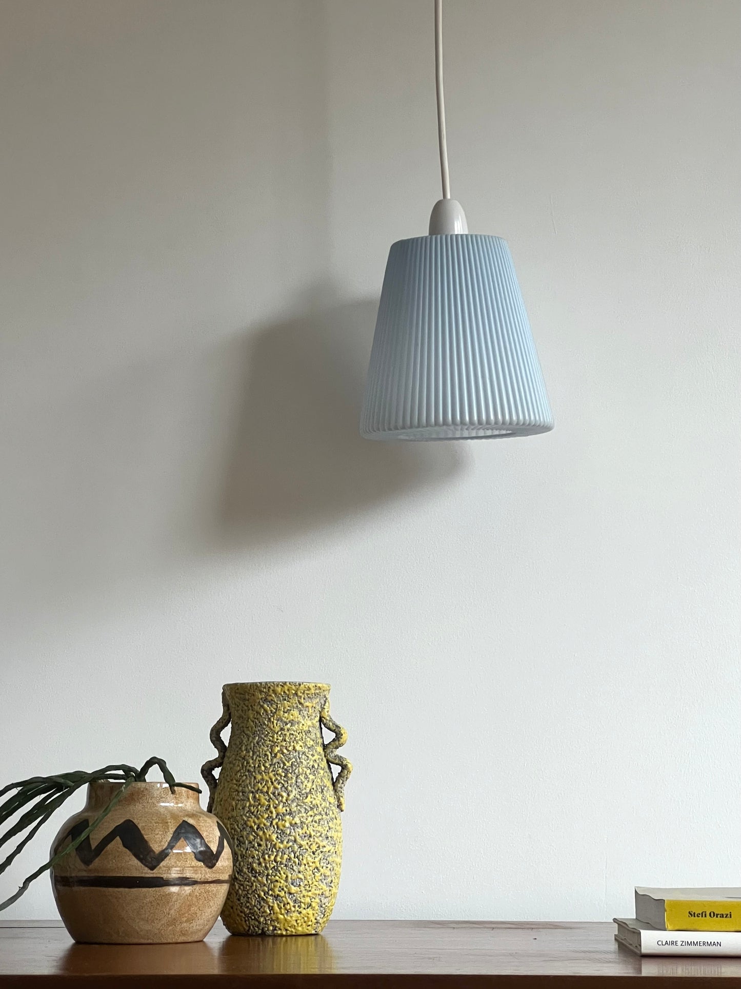 Vintage Mid Century Blue Moulded Plastic Pendant Lampshade