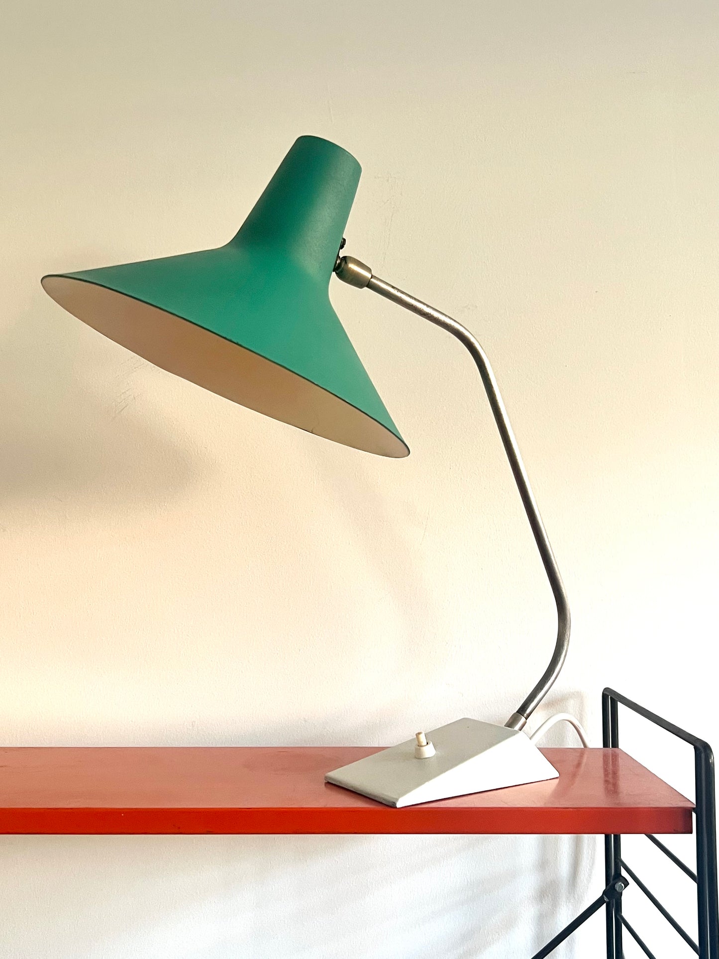 Mid Century Turquoise & White Table Lamp By SIS