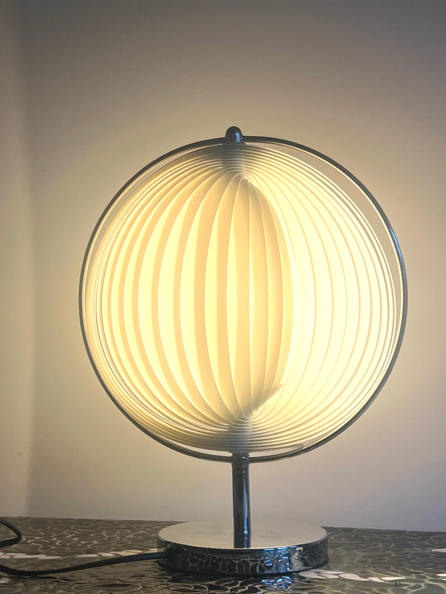 Mid Century White & Silver Moon lamp By Kare Design