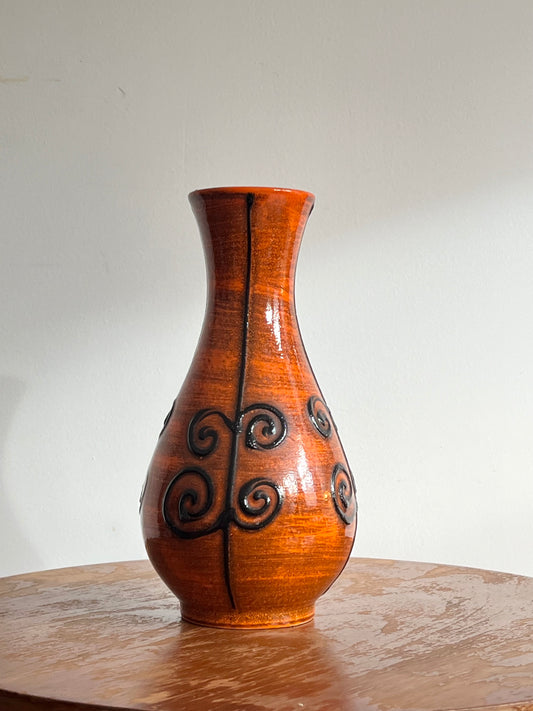 Vintage Mid Century Orange West German Pottery Vase by Ilkra Keramik