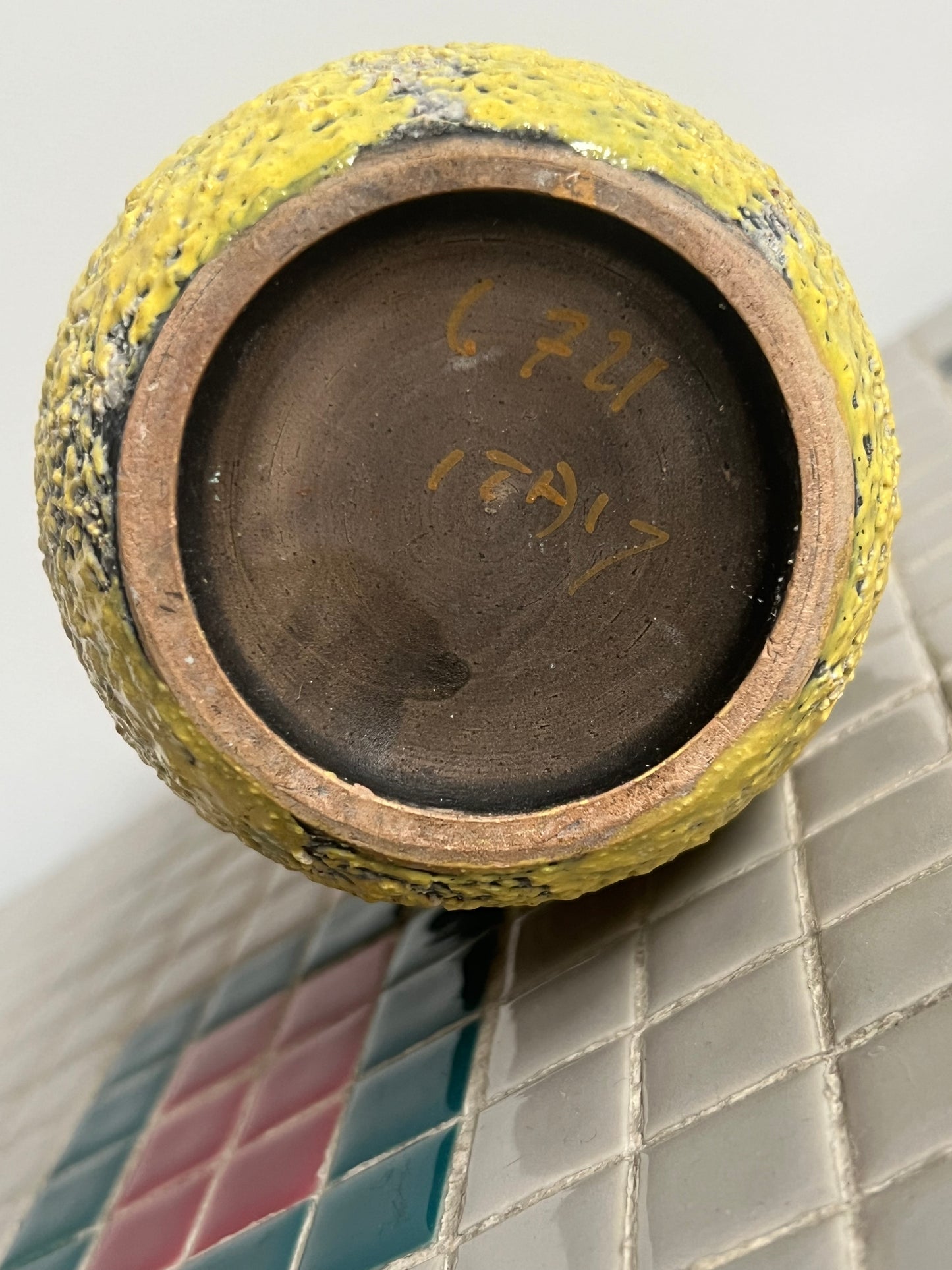 Mid Century Yellow Crackled Vase