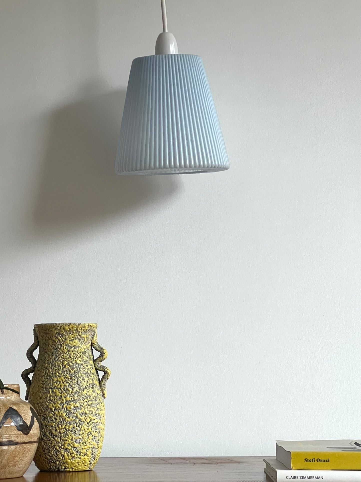 Vintage Mid Century Blue Moulded Plastic Pendant Lampshade