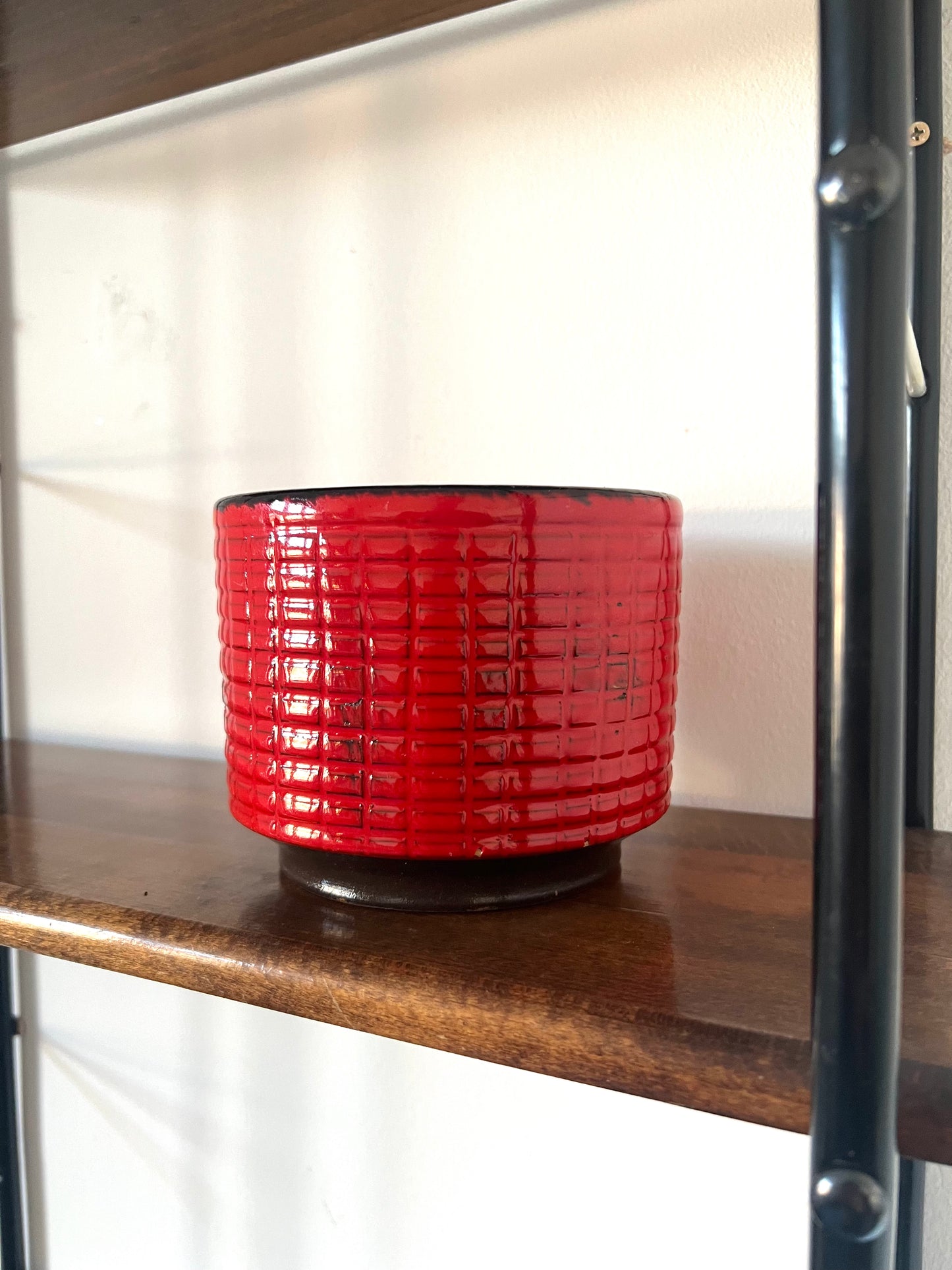 Vintage Mid Century Red Fat Lava Style Plant Pot