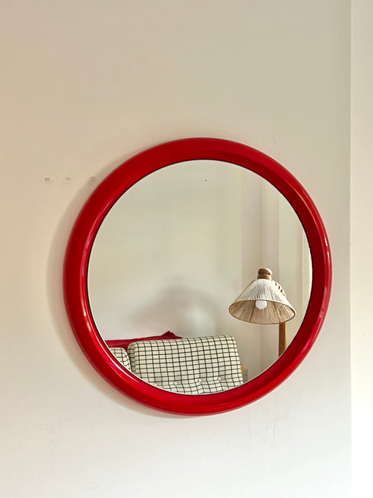 Mid Century Space Age Red Plastic Mirror