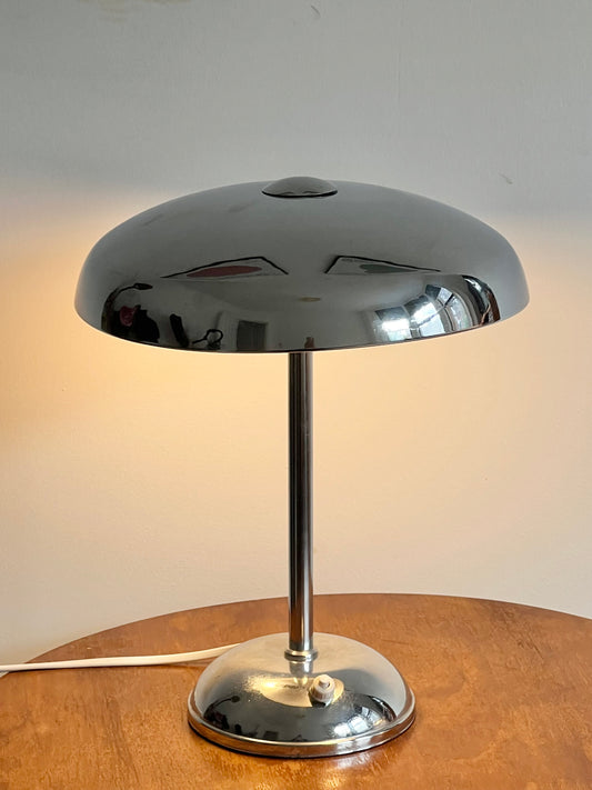 Art Deco Modernist Chrome Mushroom Table Lamp