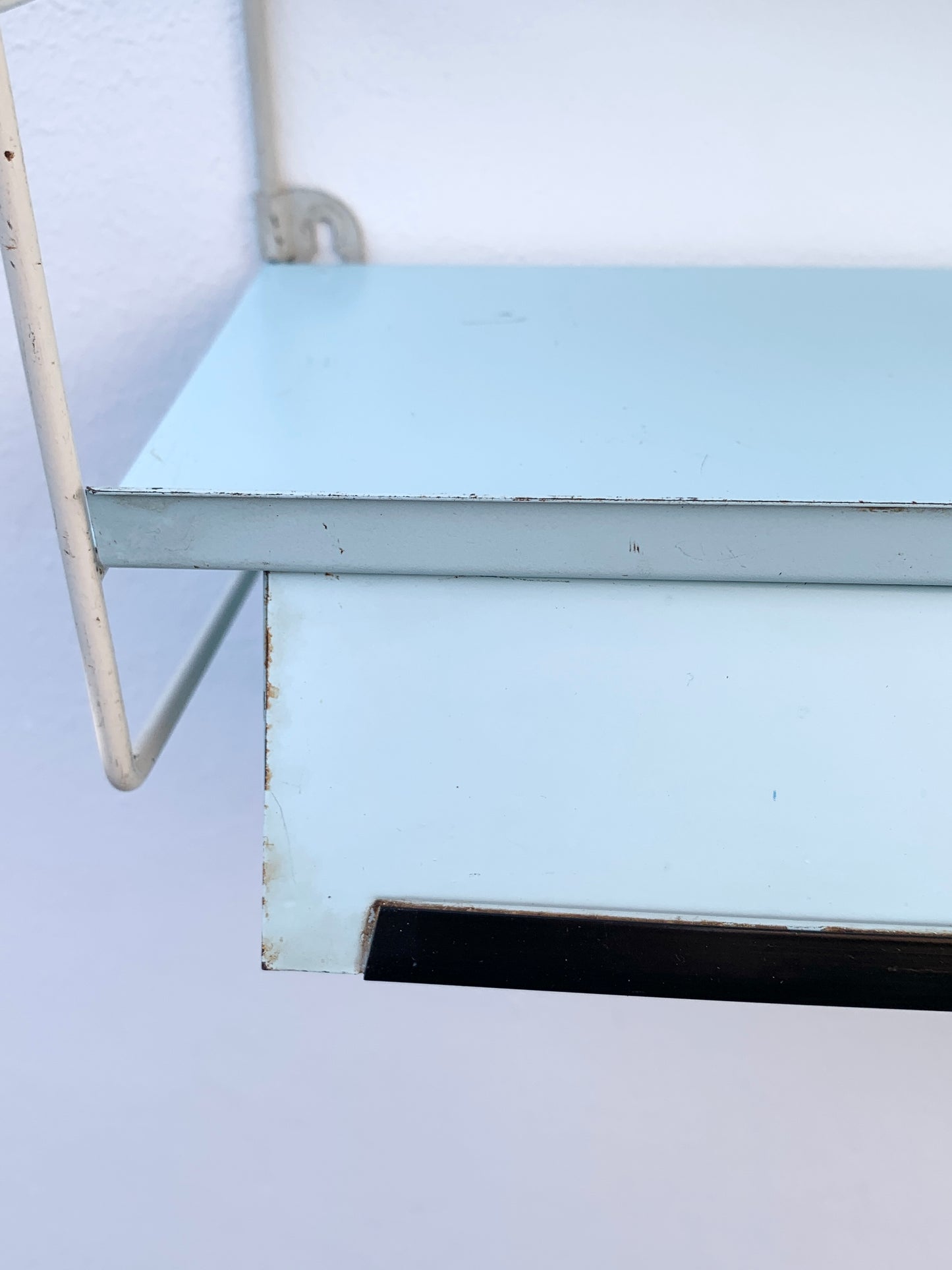 Mid Century Pale Blue Tomado Pocket Shelving Unit with Drawer