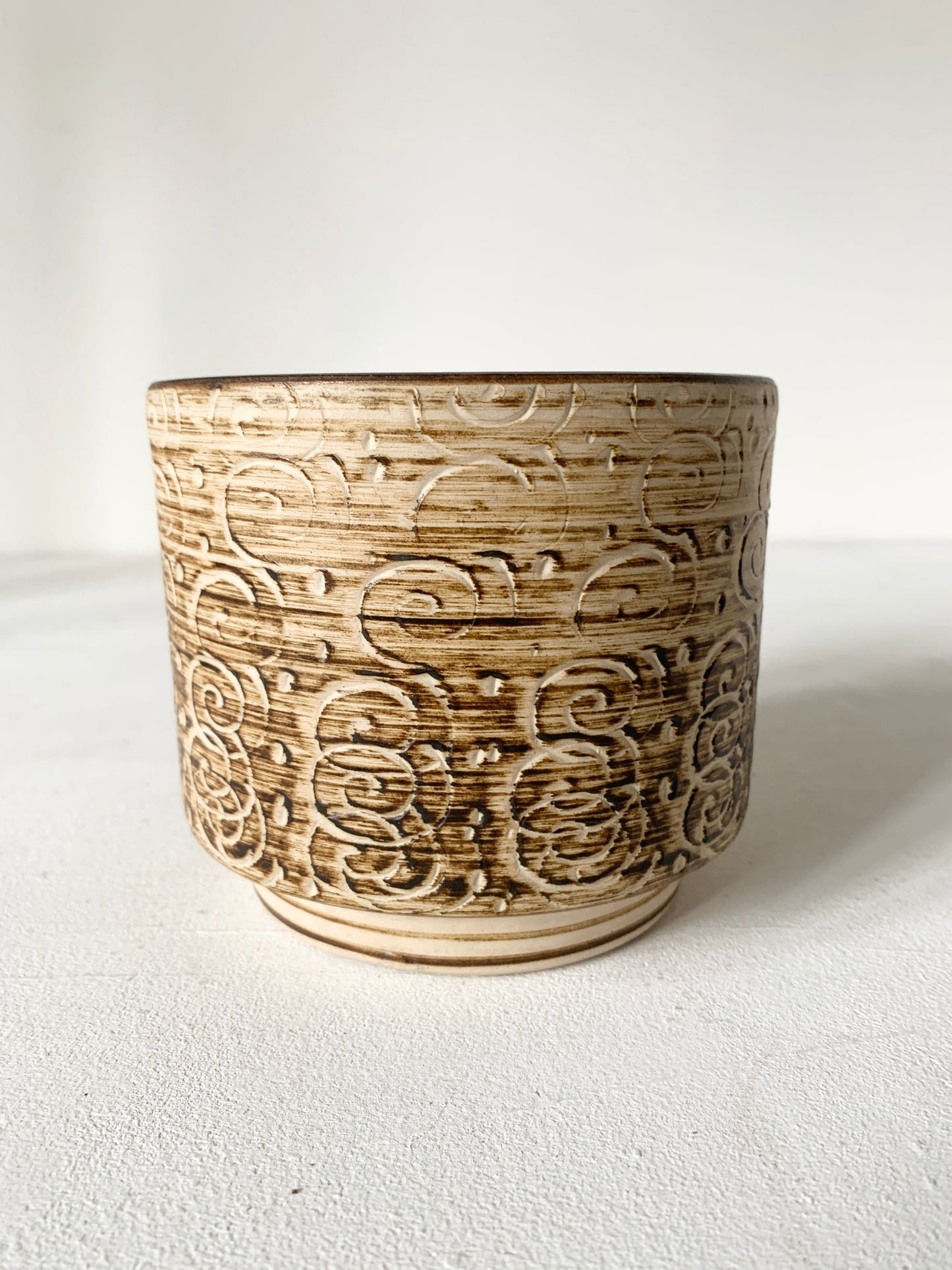Mid Century Beige & Brown Striped Plant Pot