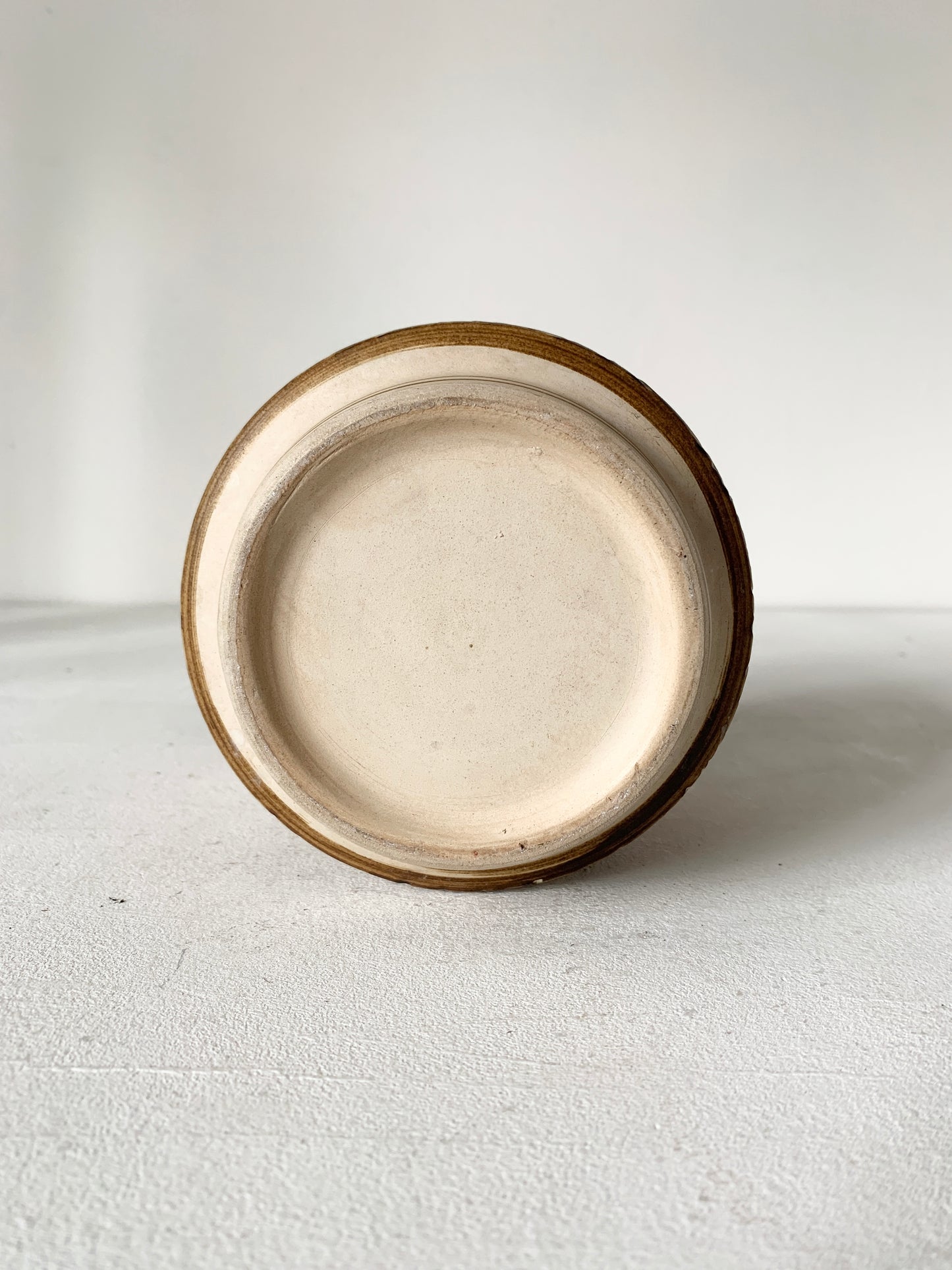 Mid Century Beige & Brown Striped Plant Pot