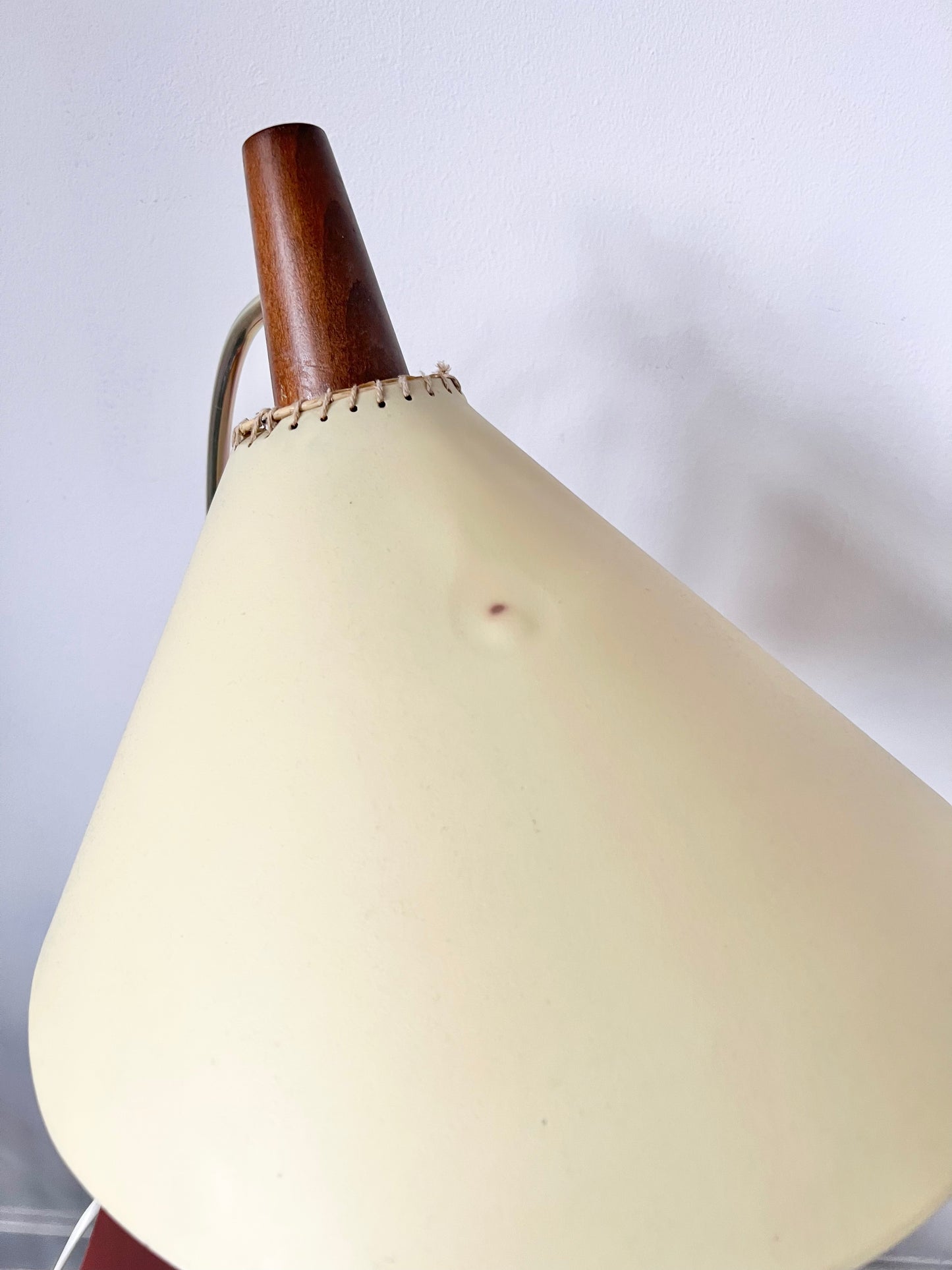 Mid century modern brass & teak table lamp