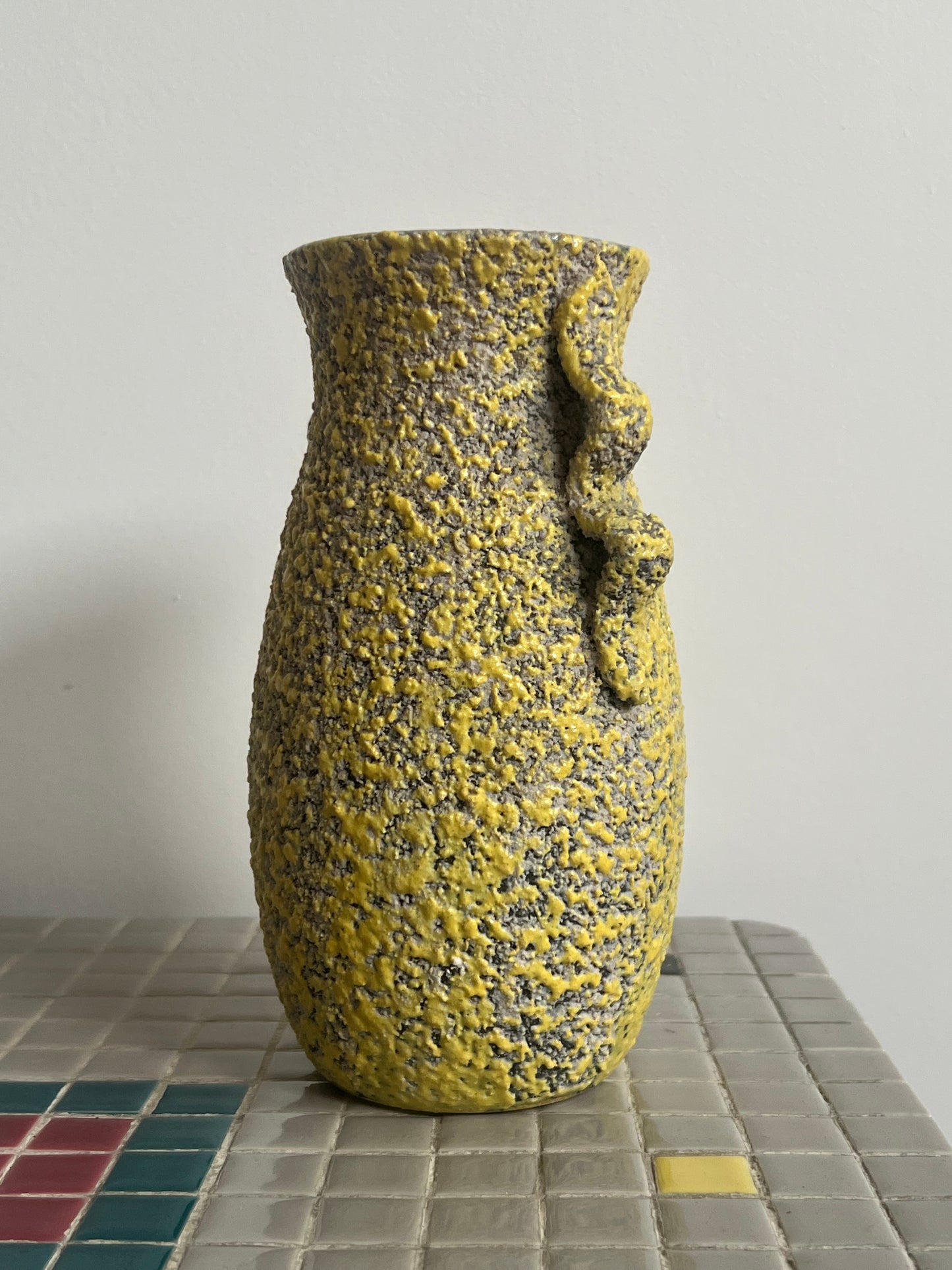 Mid Century Yellow Crackled Vase