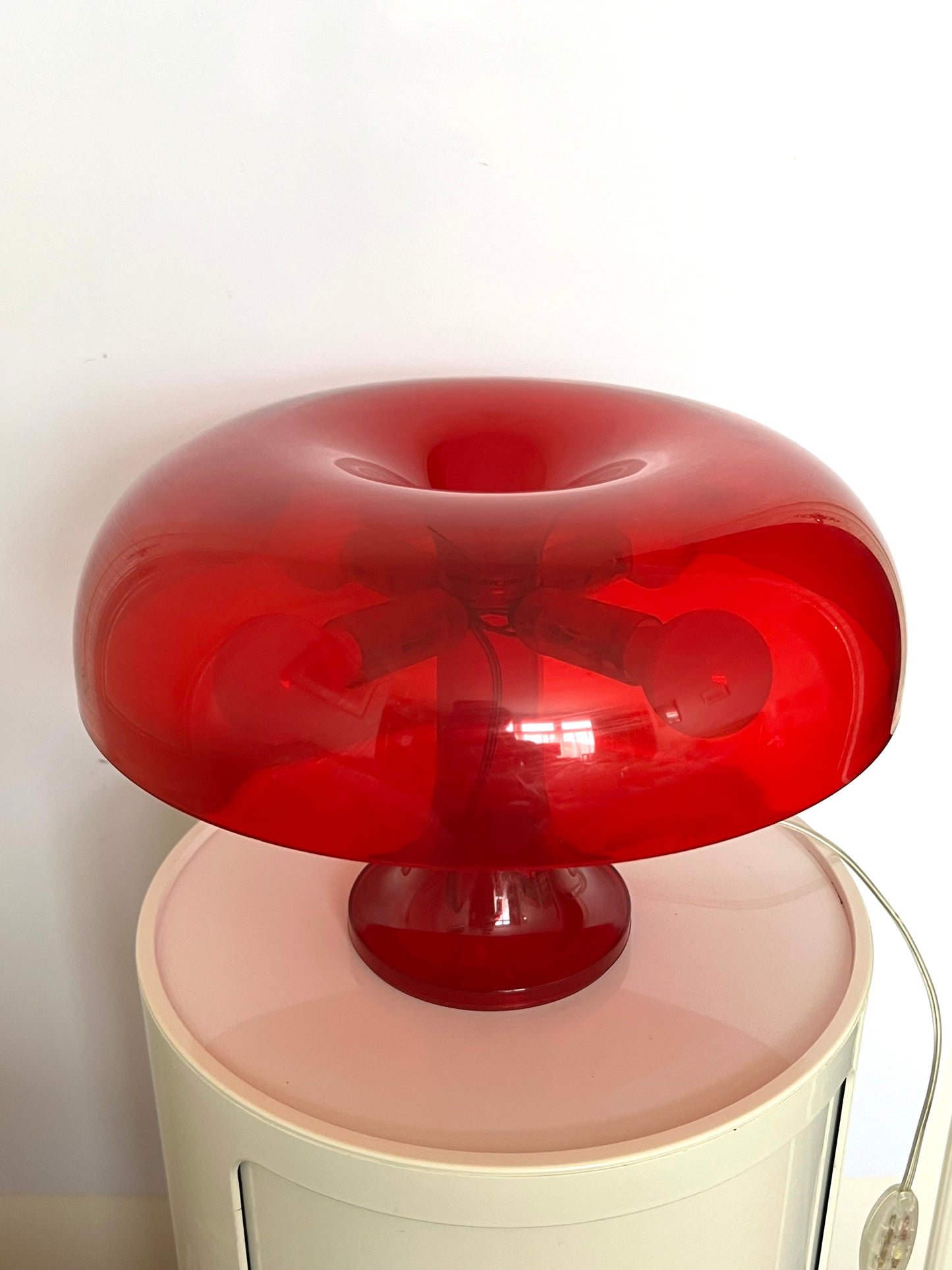 Vintage Space Age 90’s Artemide Nessino Red Transparent Table Lamp