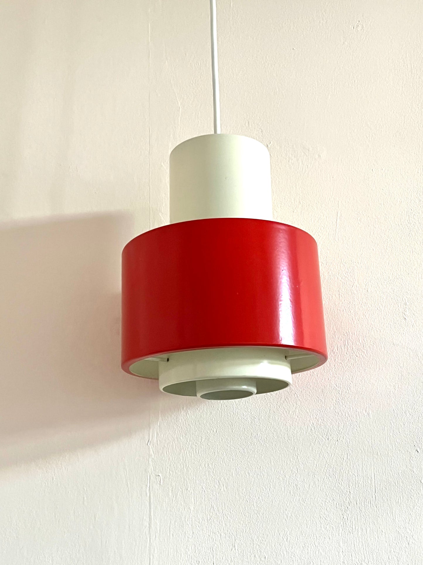 Mid Century Industrial Red & White Pendant Lamp