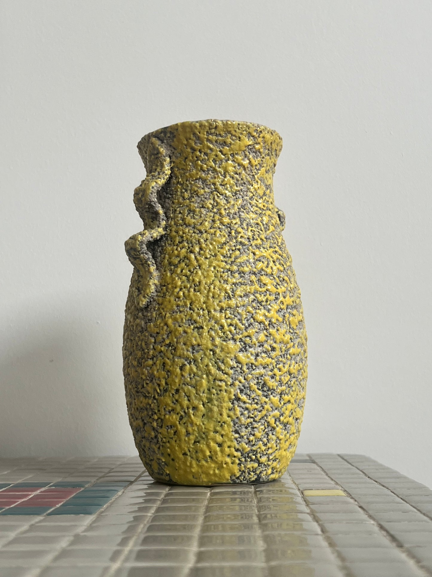 Mid Century Yellow Crackled Vase