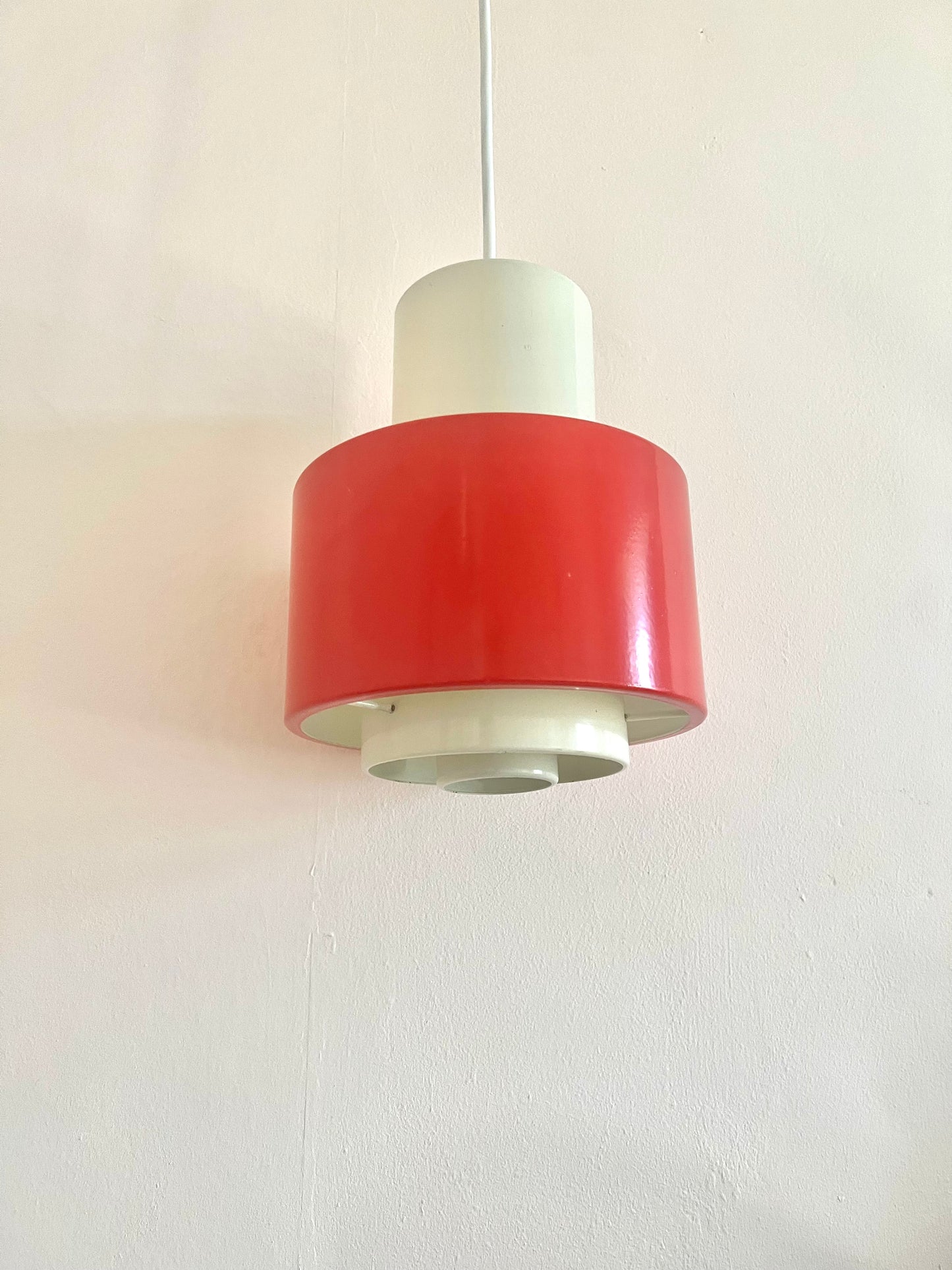 Mid Century Industrial Red & White Pendant Lamp