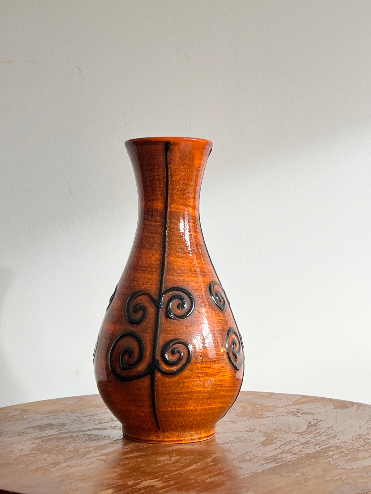 Vintage Mid Century Orange West German Pottery Vase by Ilkra Keramik