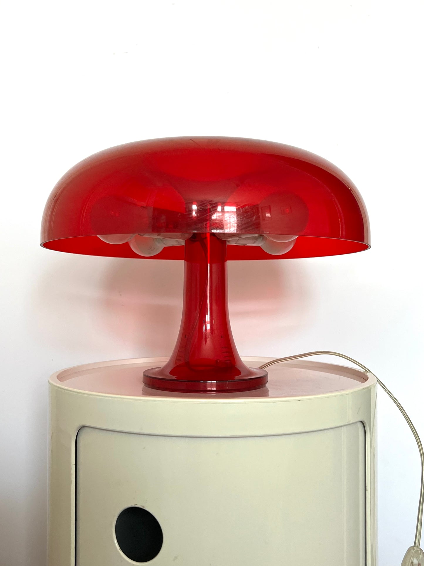 Vintage Space Age 90’s Artemide Nessino Red Transparent Table Lamp