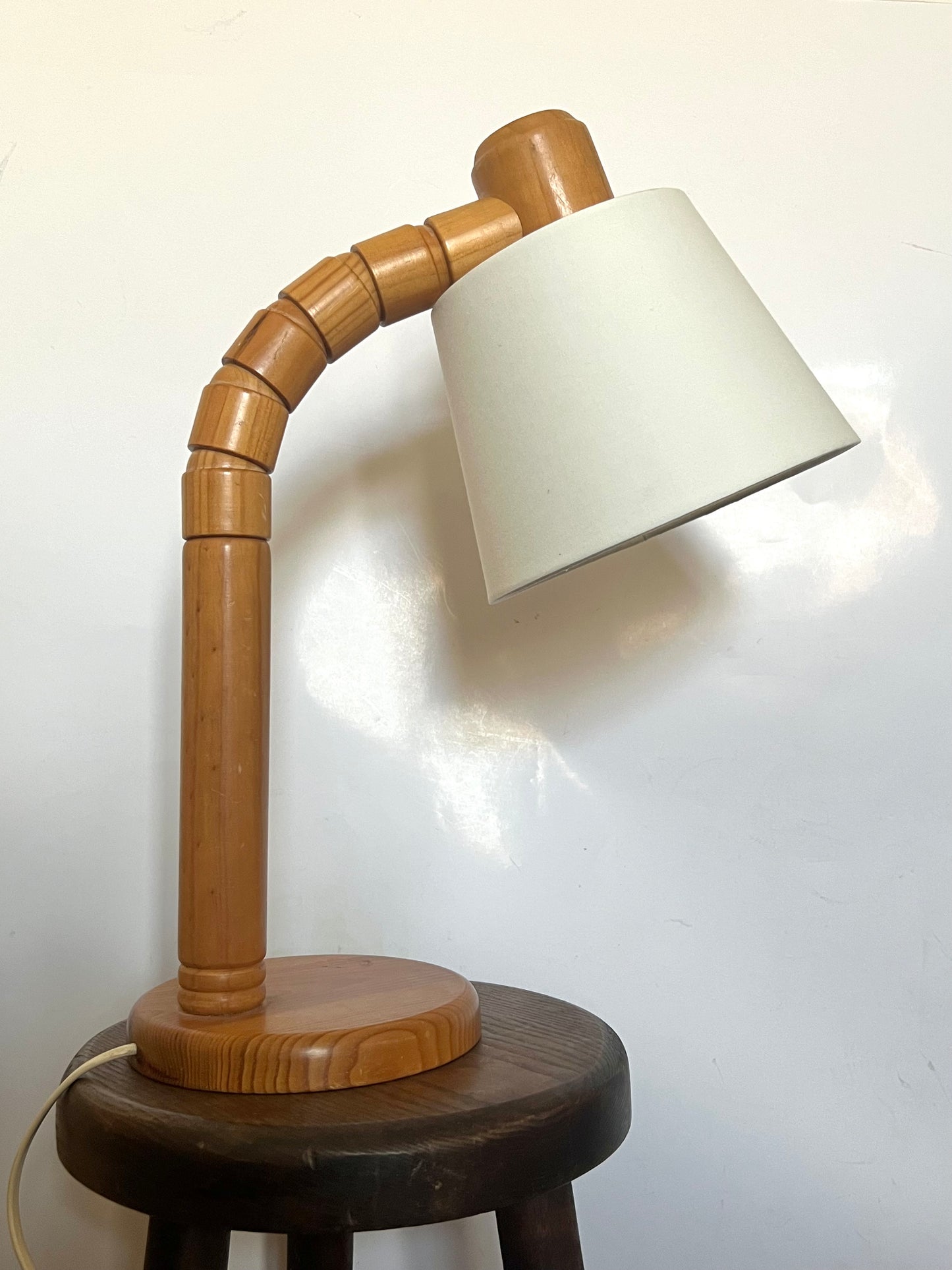 Mid Century Minimalist Brutalist Pine Table Lamp