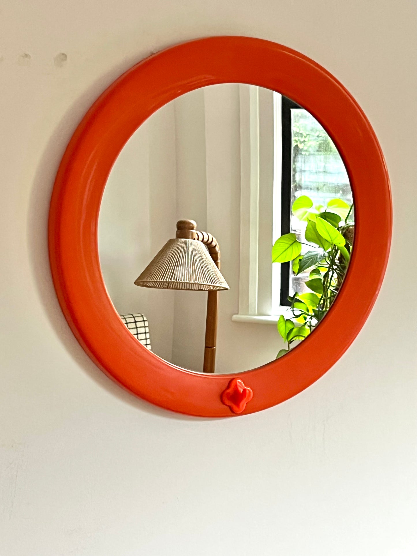 Mid Century Space Age Orange Plastic Mirror