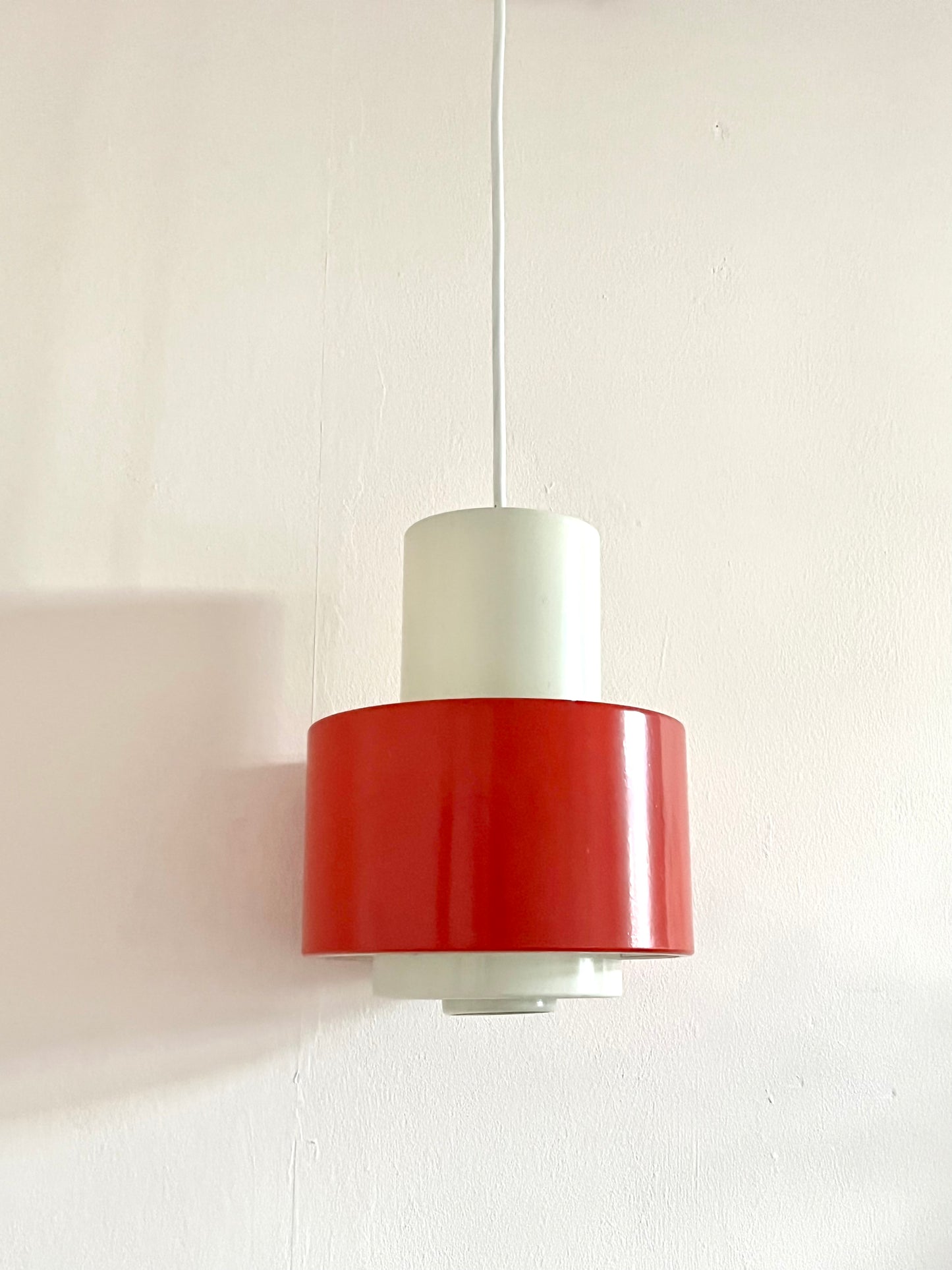 Mid Century Industrial Red & White Pendant Lamp