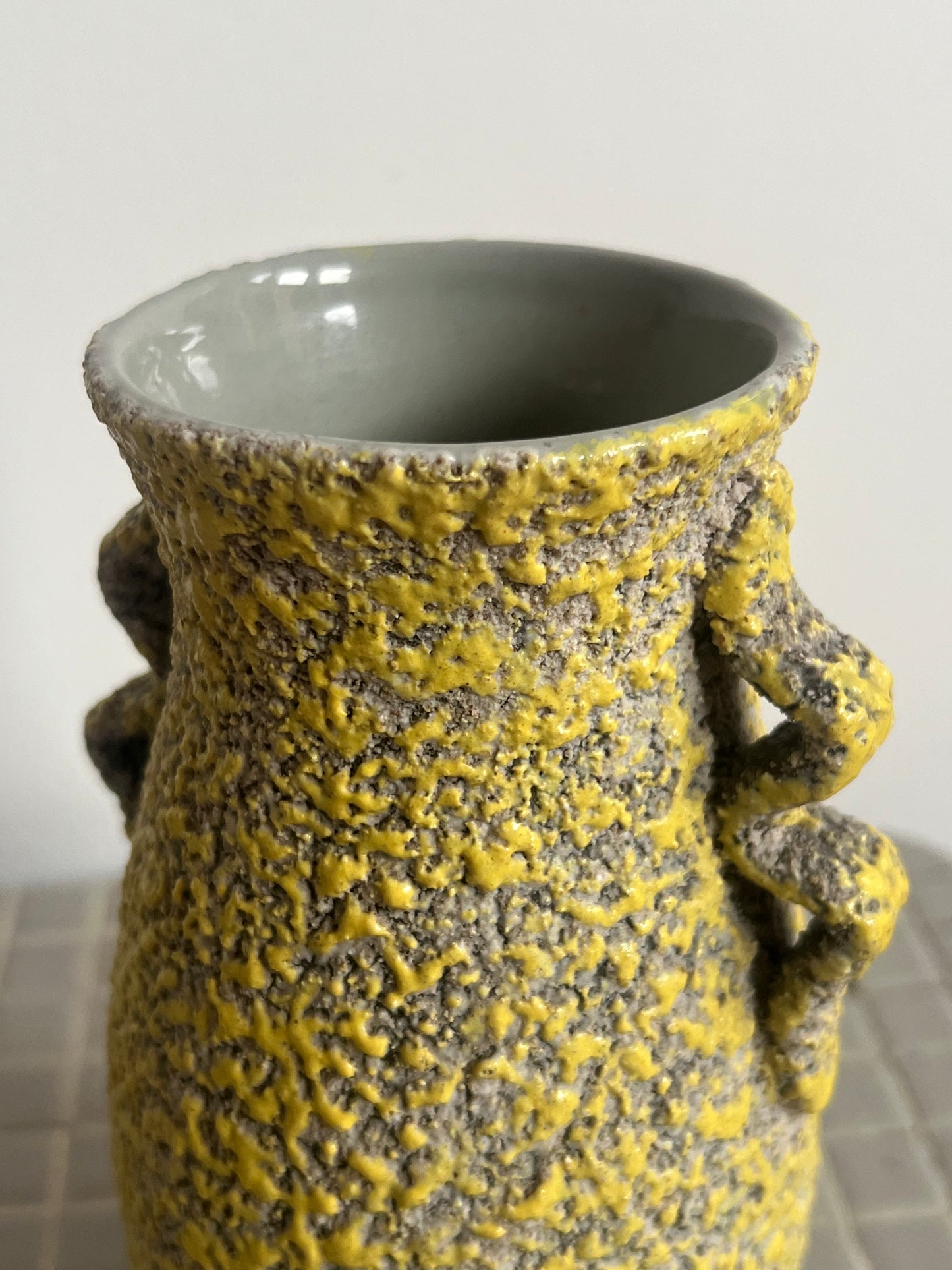 Mid Century Yellow Crackled Vase